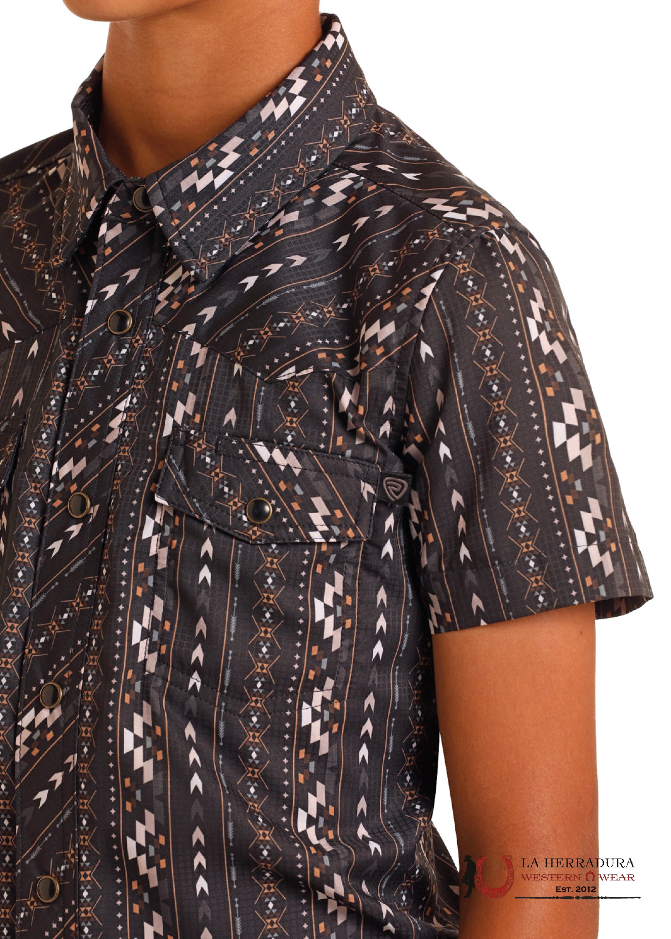 Rock&Roll Black With Multi Color Aztec Print Short Sleeve Short Boys - 5956 NIÑOS