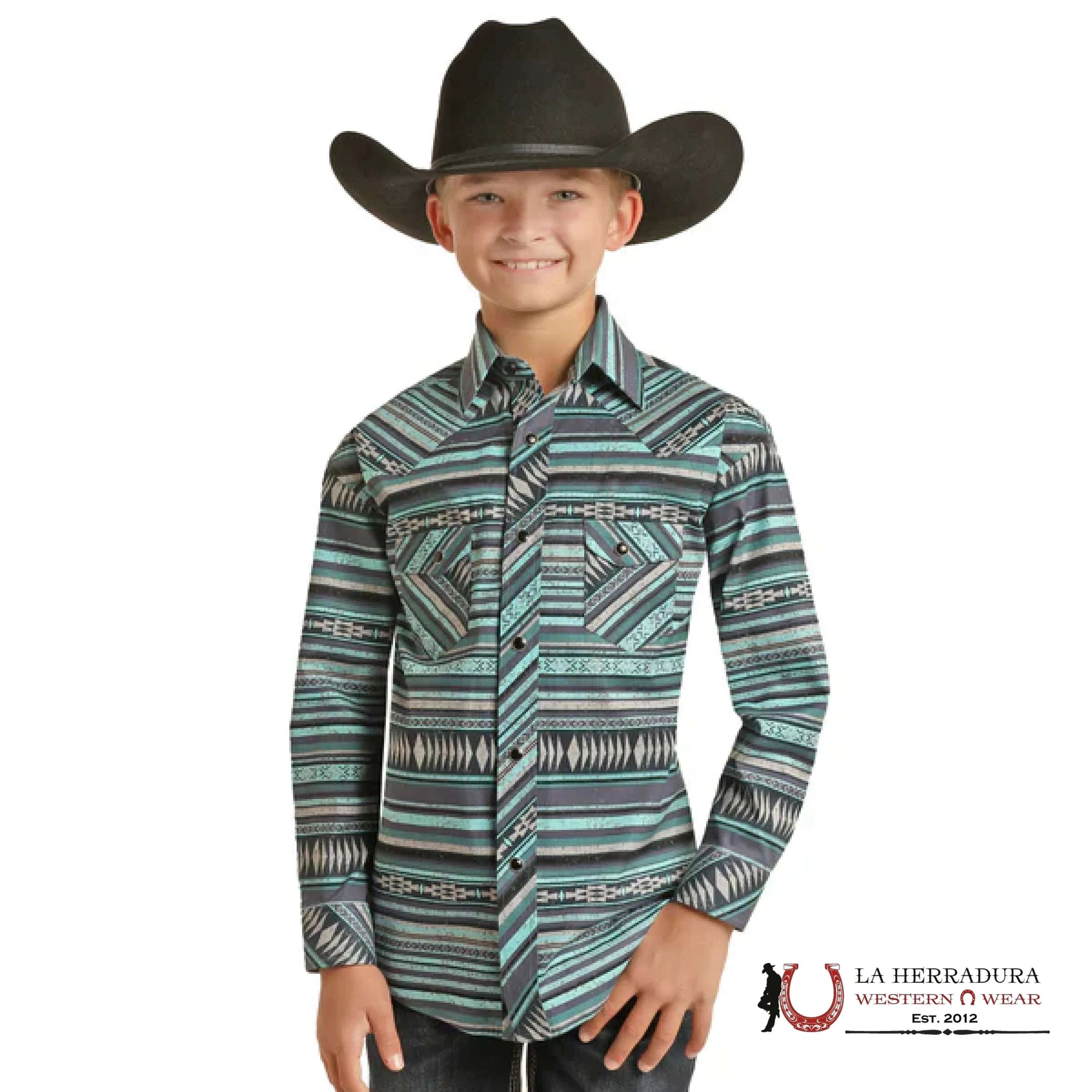ROCK&ROLL KIDS -BOYS BLUE AZTEC STRIPE POPLIN RRBSOSRZ1G NIÑOS