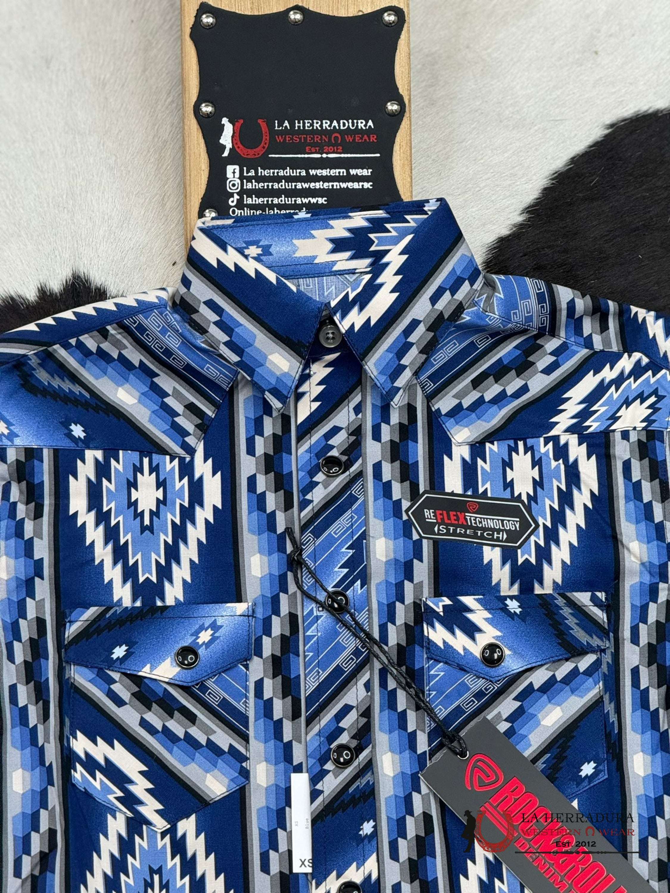 Rock&Roll Boys Blue Aztec Snap Short Sleeve Shirt Niños