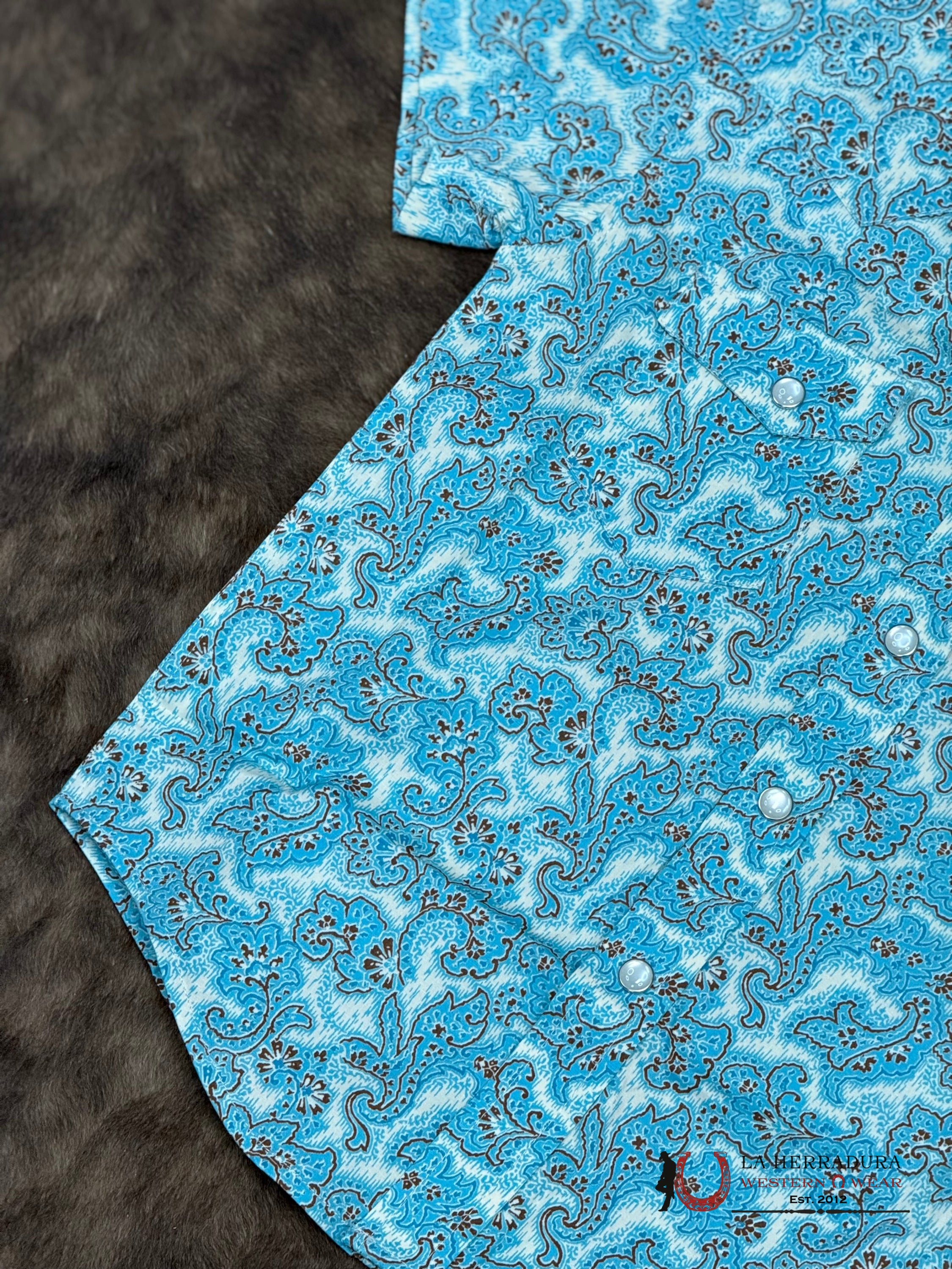 ROCK AND ROLL BRIGHT TURQOISE PAISLEY PRINT KIDS SHORT SLEEVE NIÑOS