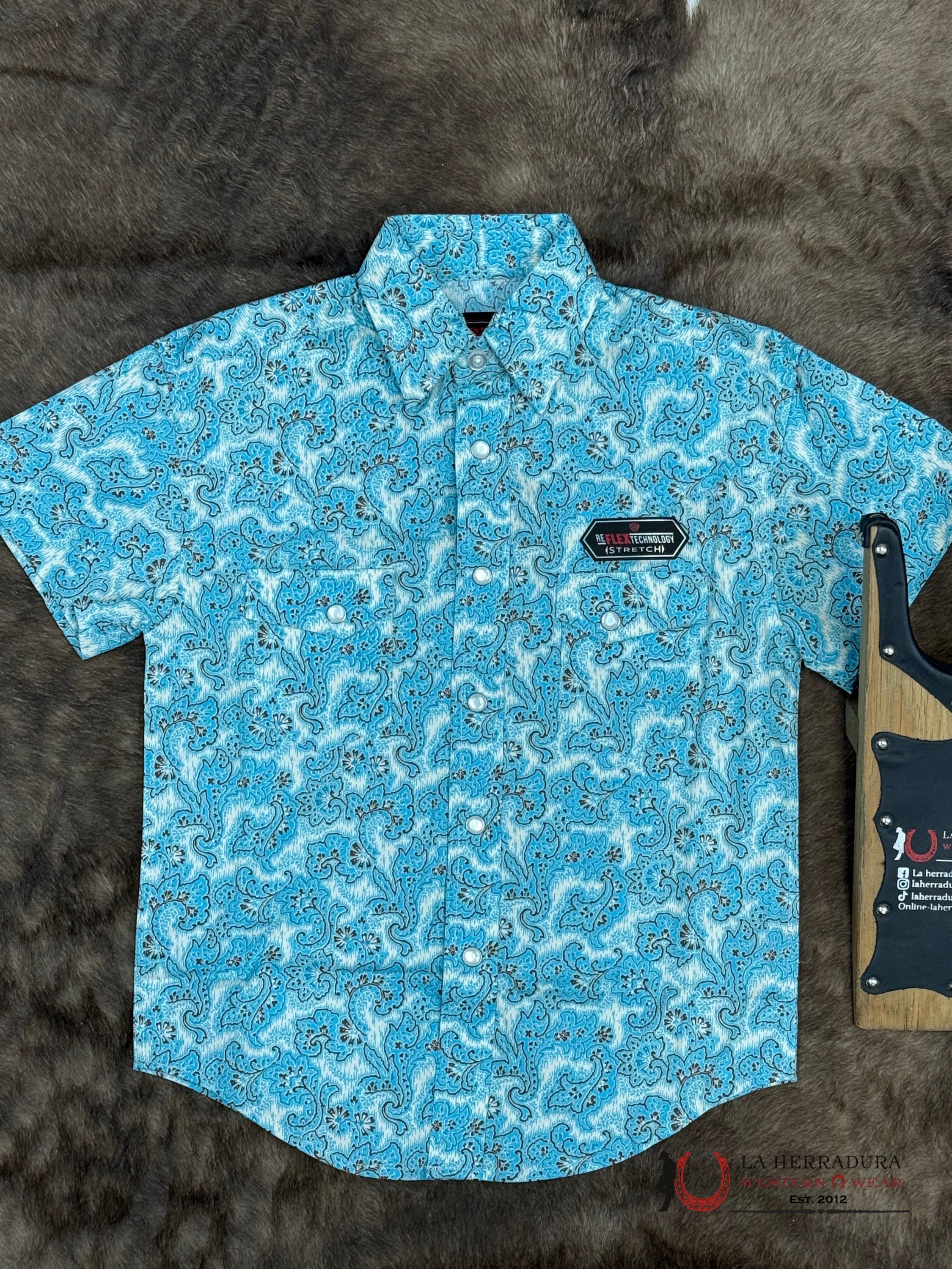 ROCK AND ROLL BRIGHT TURQOISE PAISLEY PRINT KIDS SHORT SLEEVE NIÑOS