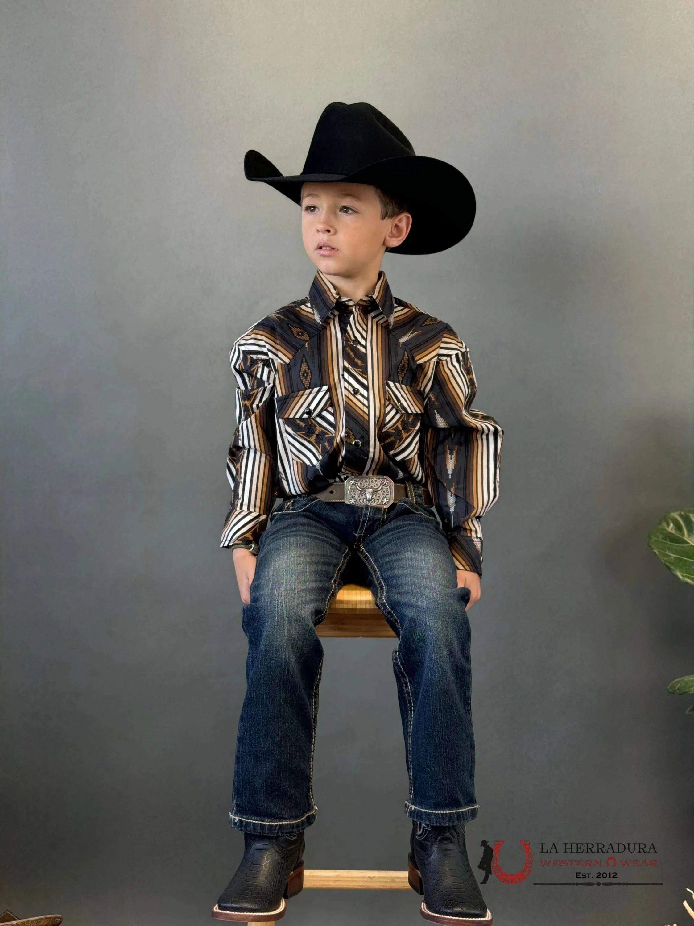 Rock&Roll Aztec Shirt Black/Yellow Niños