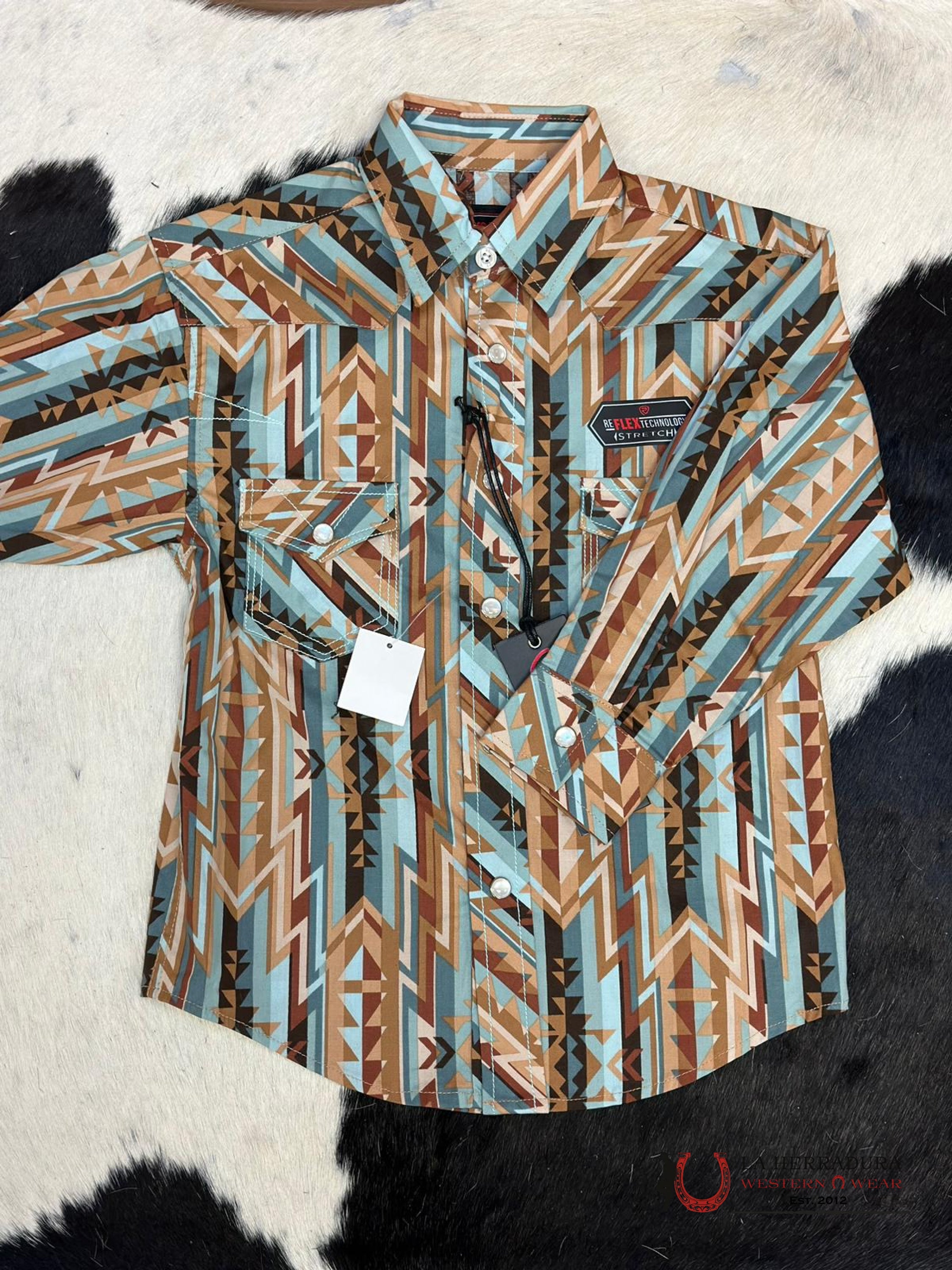 Rock & Roll Boys Aztec Pattern Blue/Brown Shirt Niños