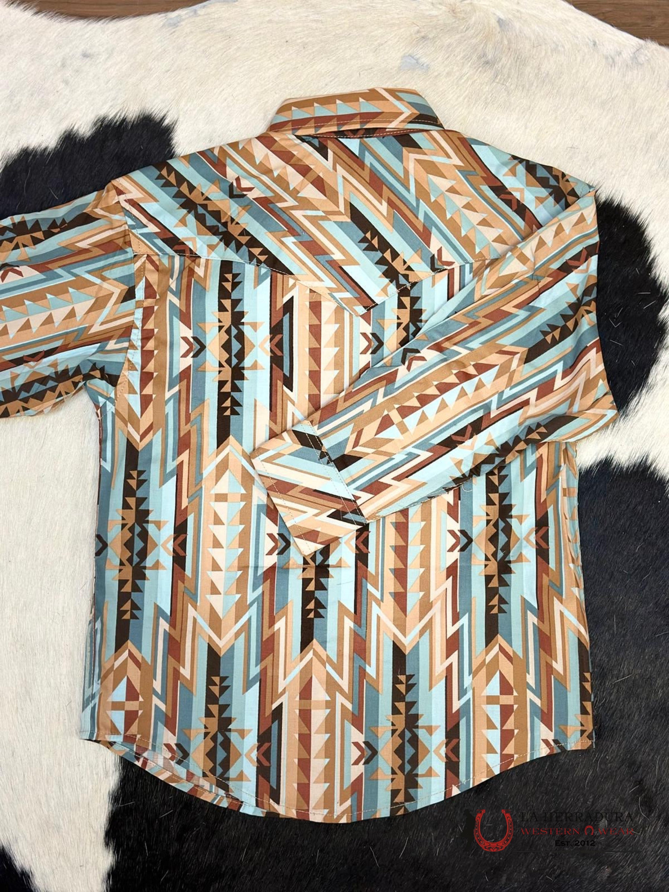 Rock & Roll Boys Aztec Pattern Blue/Brown Shirt Niños