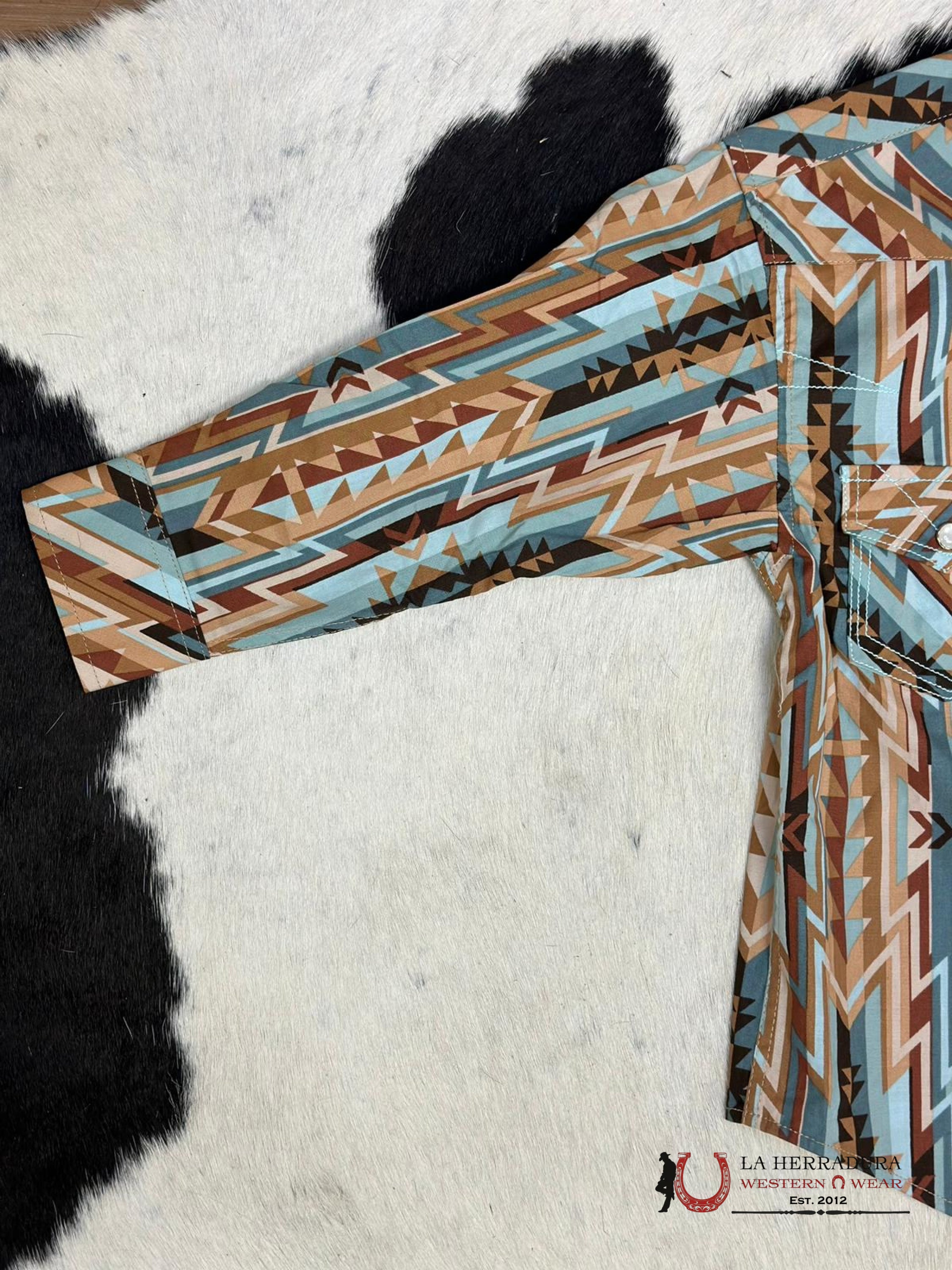 Rock & Roll Boys Aztec Pattern Blue/Brown Shirt Niños