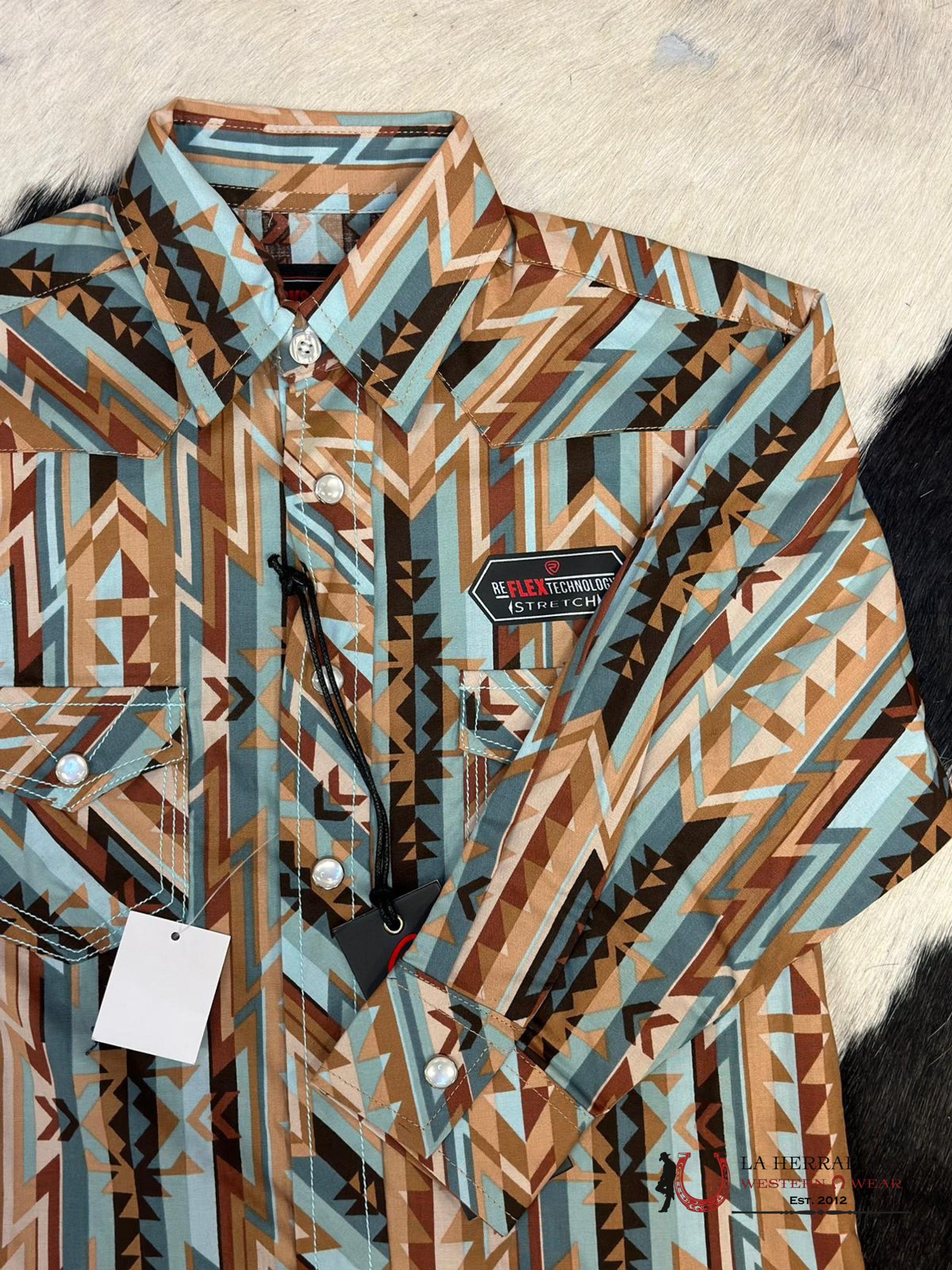 Rock & Roll Boys Aztec Pattern Blue/Brown Shirt Niños