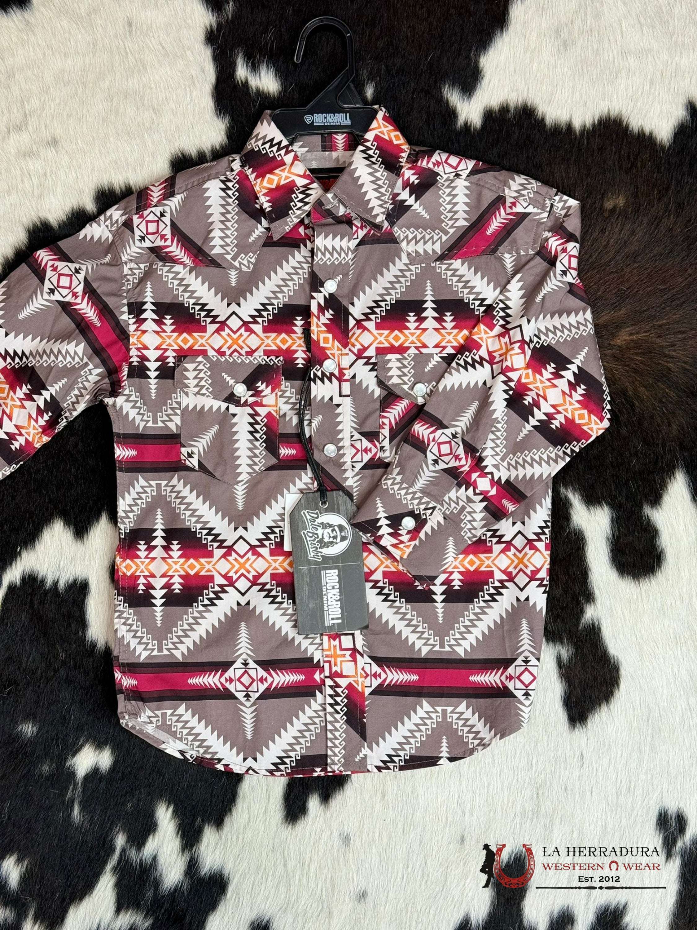 Rock&Roll Boys Brown Sunrise Long Sleeve Snap Niños