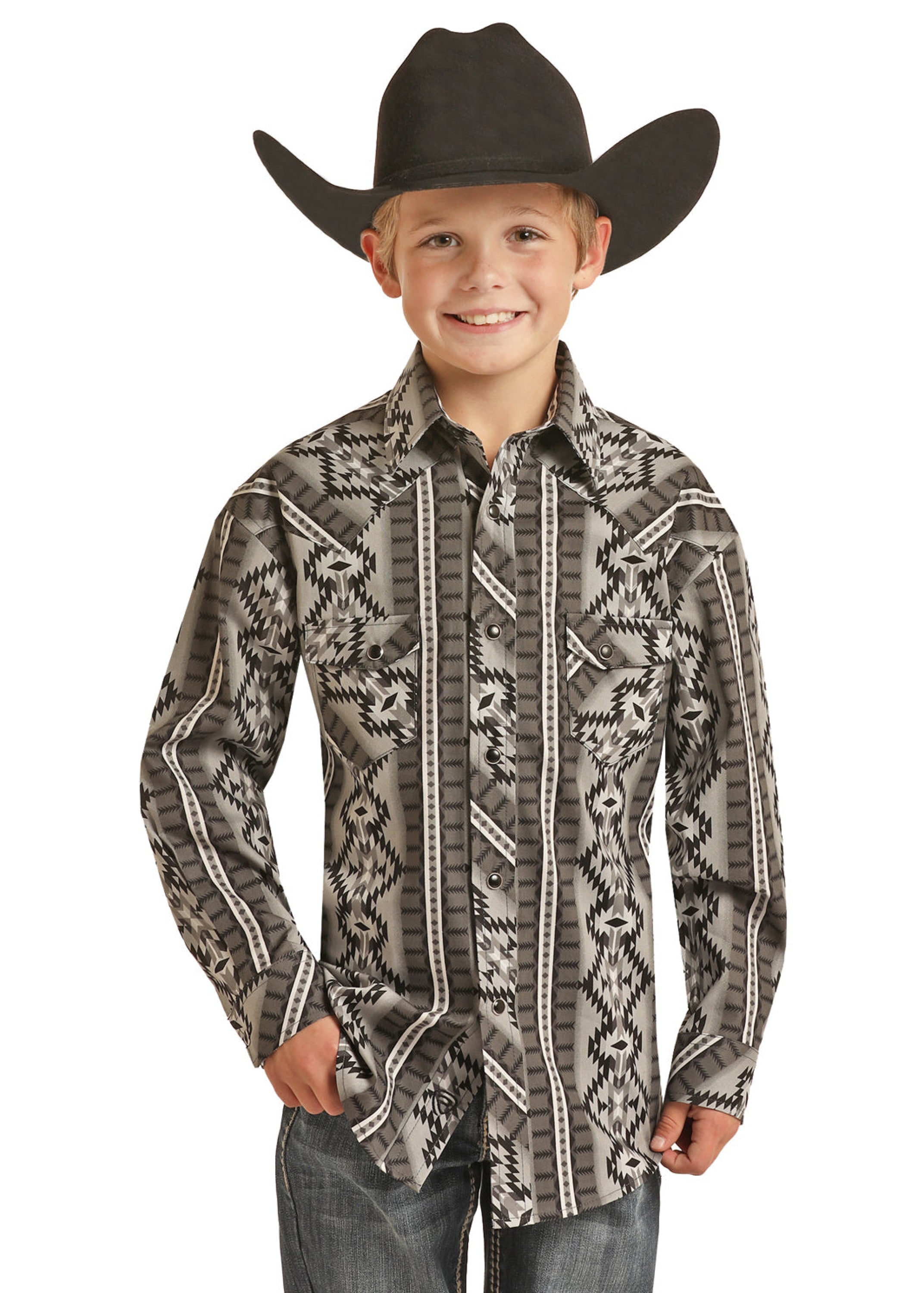 ROCK&ROLL KIDS -BOYS CHARCOAL AZTEC POPLIN RRBSOSRZ1C NIÑOS