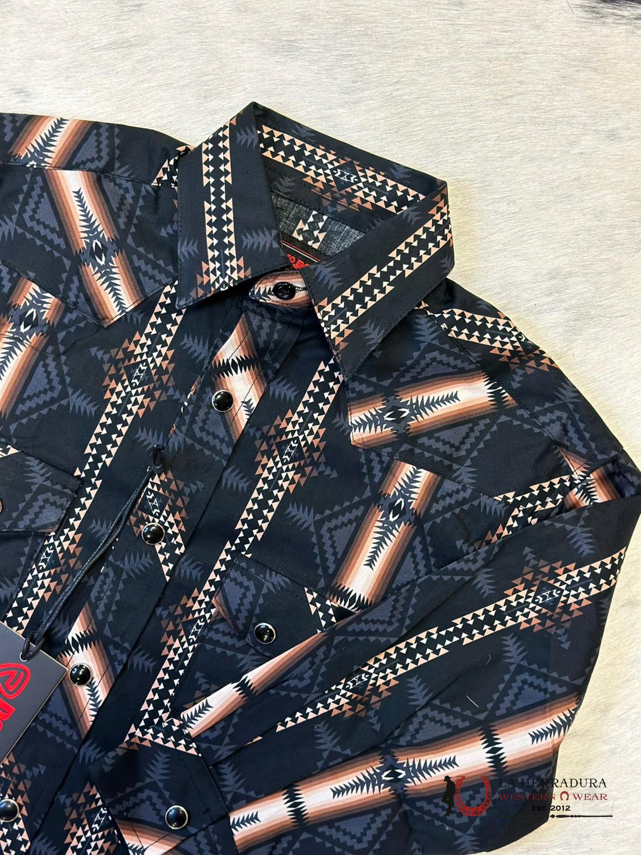 Rock & Roll Aztec Shirt Black/Brown Stripes Niños