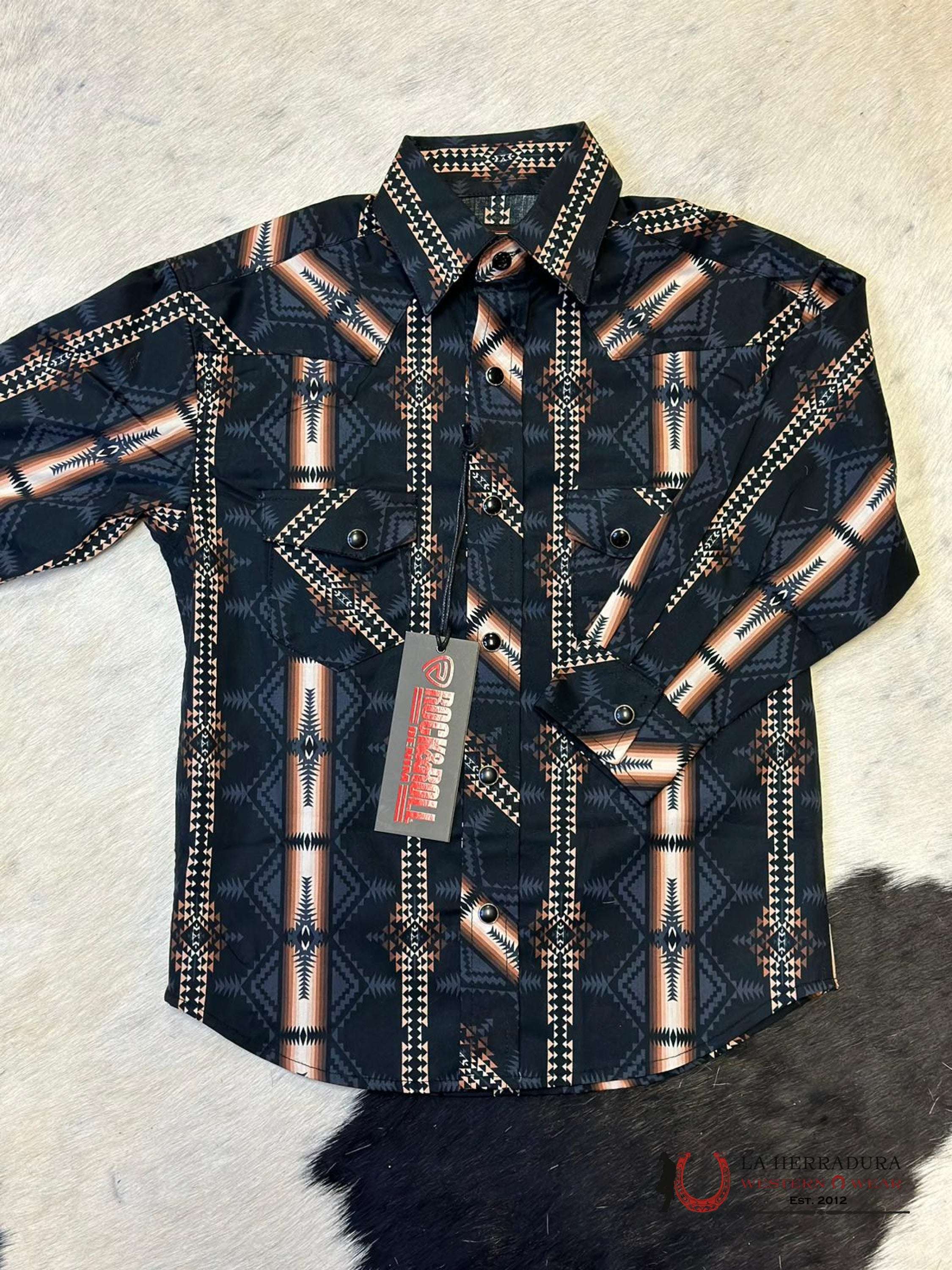 Rock & Roll Aztec Shirt Black/Brown Stripes Niños