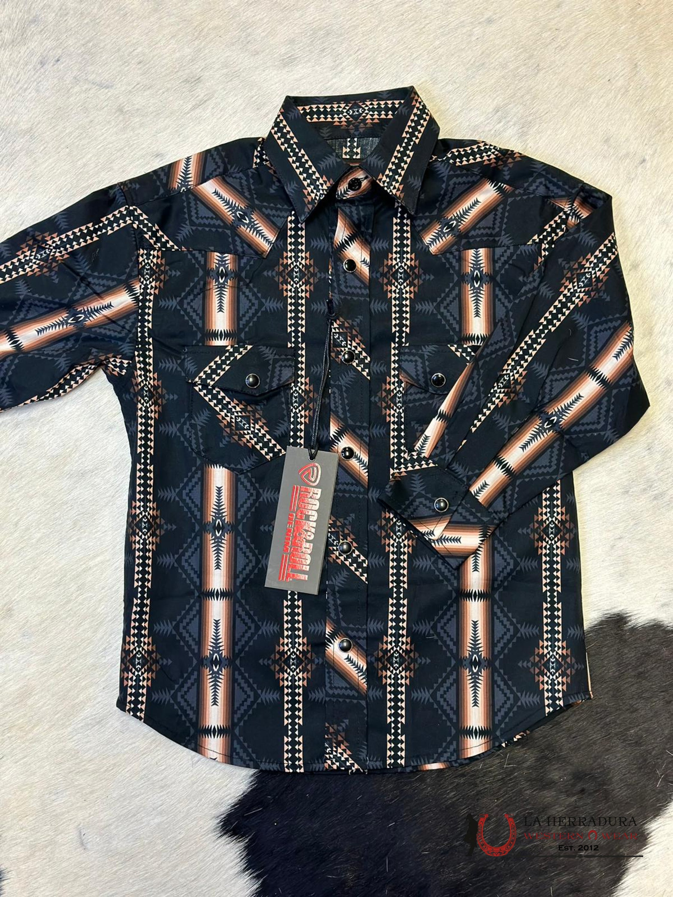 Rock & Roll Aztec Shirt Black/Brown Stripes Niños