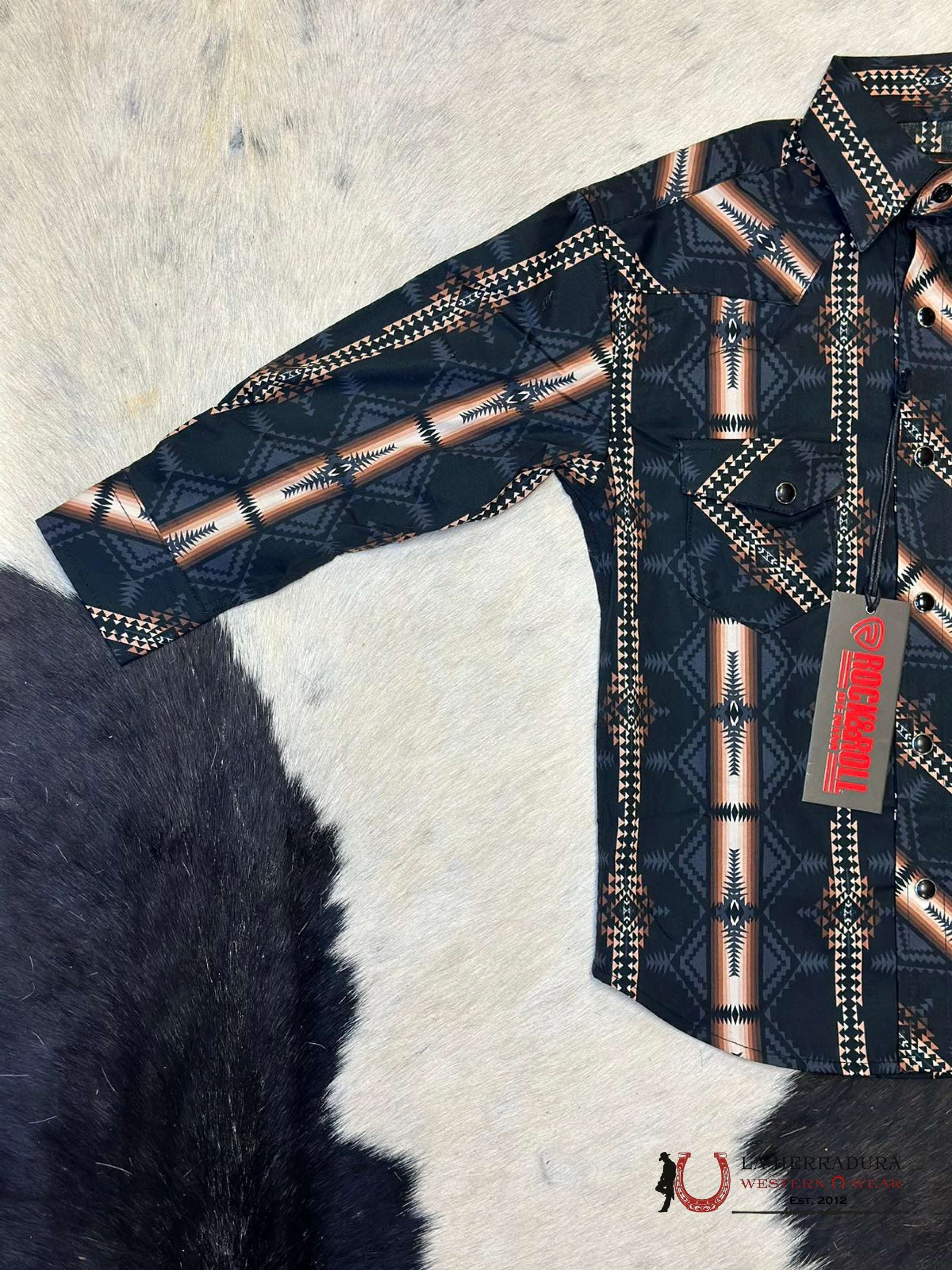 Rock & Roll Aztec Shirt Black/Brown Stripes Niños