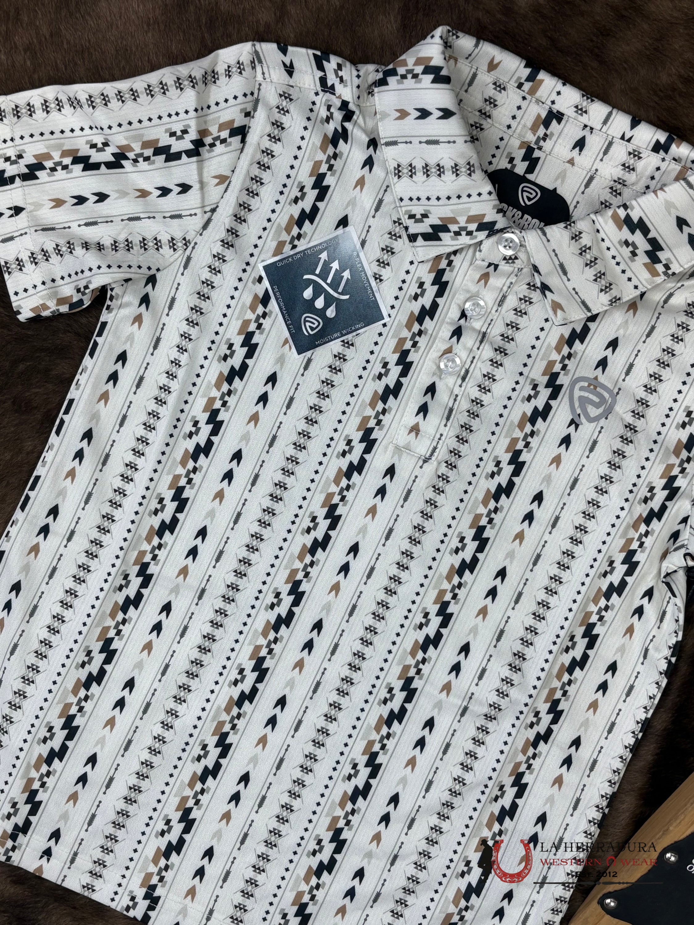 Rock&Roll Natural Begie With Multi Color Aztec Print Short Sleeve Shirt Boys - 6004 NIÑOS