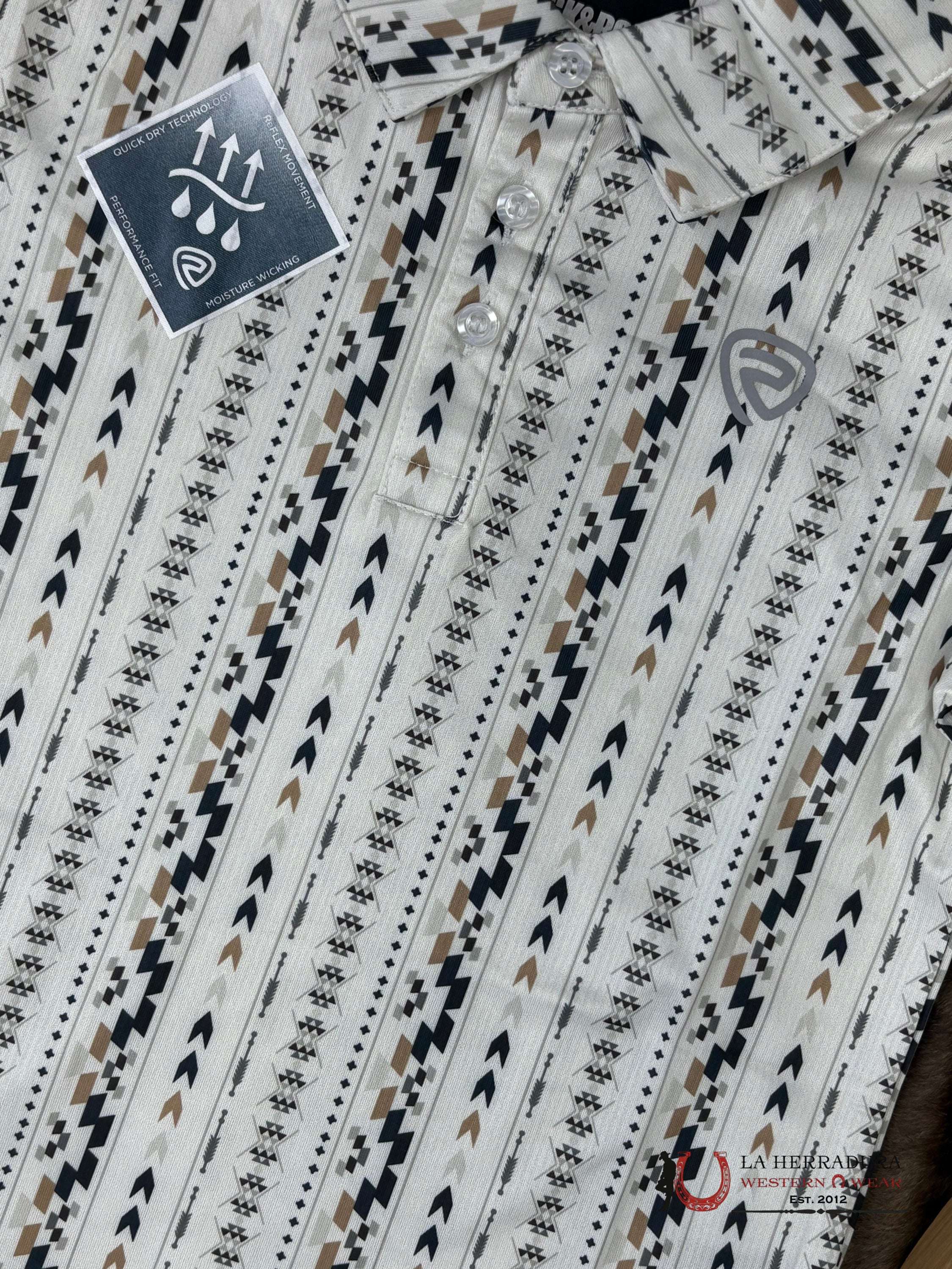 Rock&Roll Natural Begie With Multi Color Aztec Print Short Sleeve Shirt Boys - 6004 NIÑOS