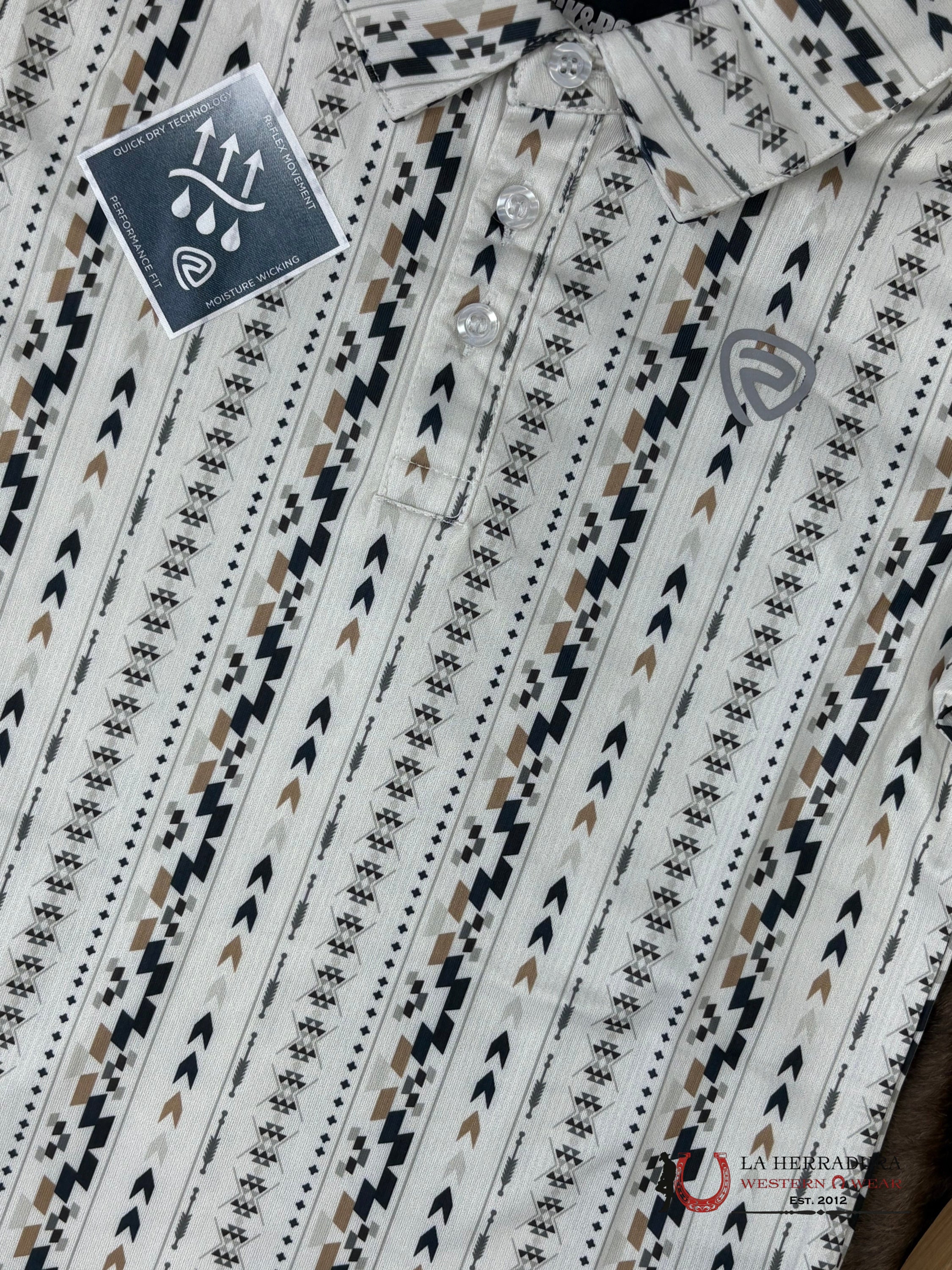 Rock&Roll Natural Begie With Multi Color Aztec Print Short Sleeve Shirt Boys - 6004 NIÑOS