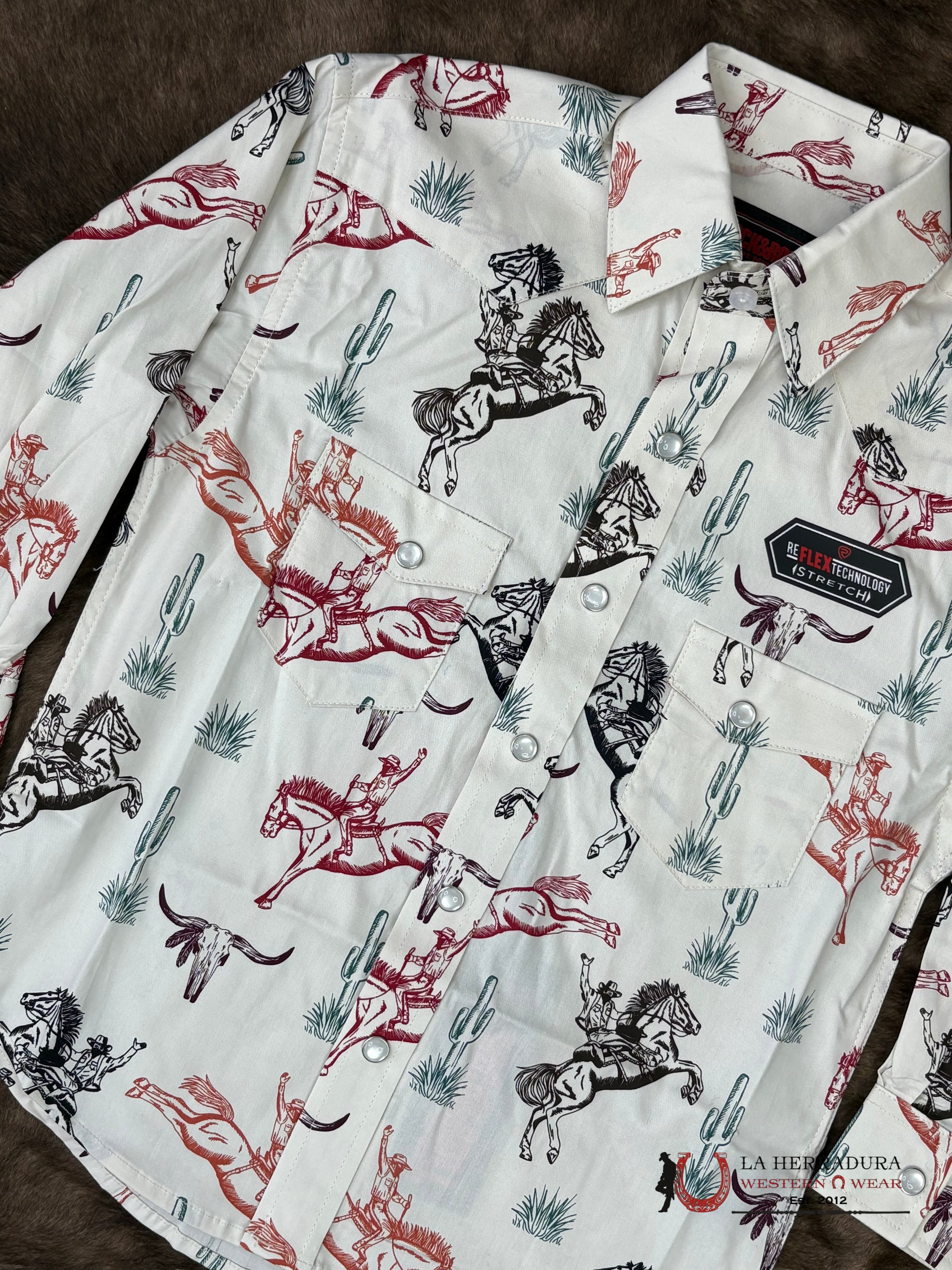 Rock&Roll Natural Begie Long Sleeve Shirt With Horse Print Boys - 5848 NIÑOS