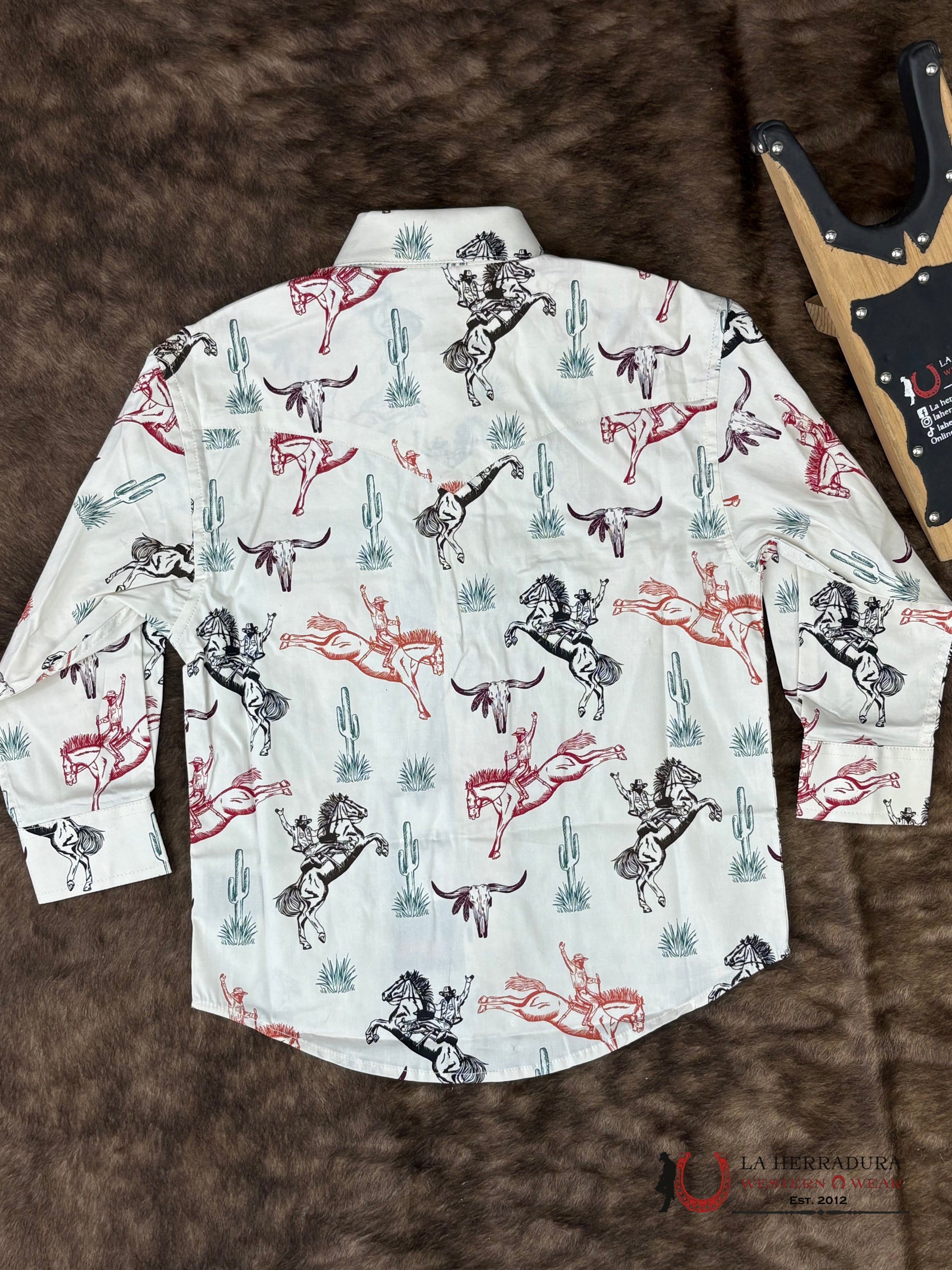 Rock&Roll Natural Begie Long Sleeve Shirt With Horse Print Boys - 5848 NIÑOS