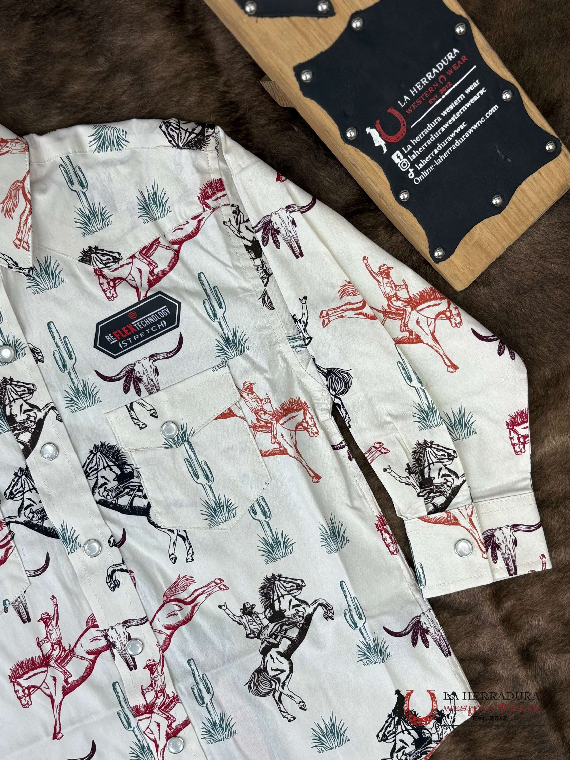 Rock&Roll Natural Begie Long Sleeve Shirt With Horse Print Boys - 5848 NIÑOS