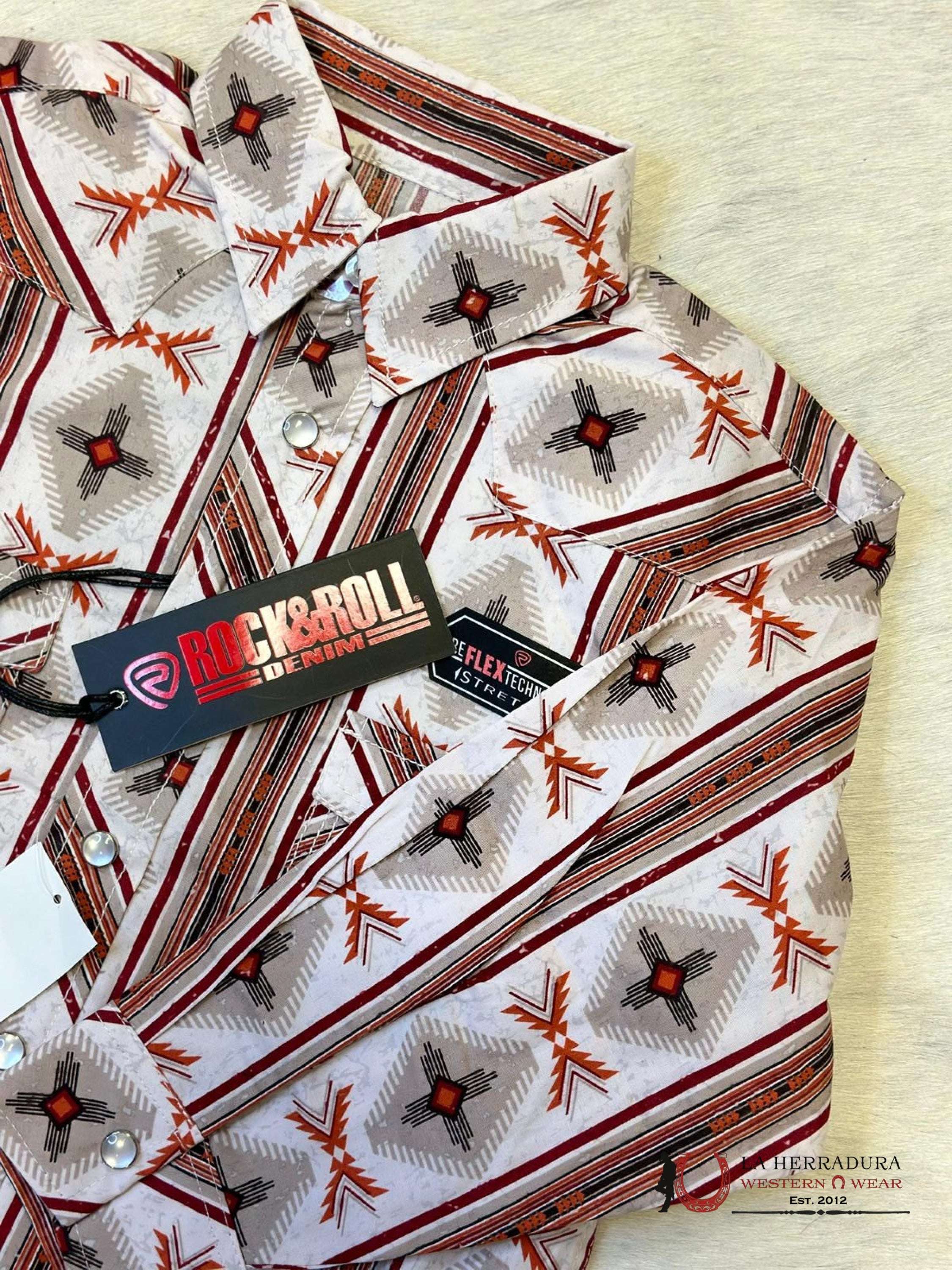 Rock & Roll Boys Aztec Pattern Red/Beige Stripe Shirt Niños