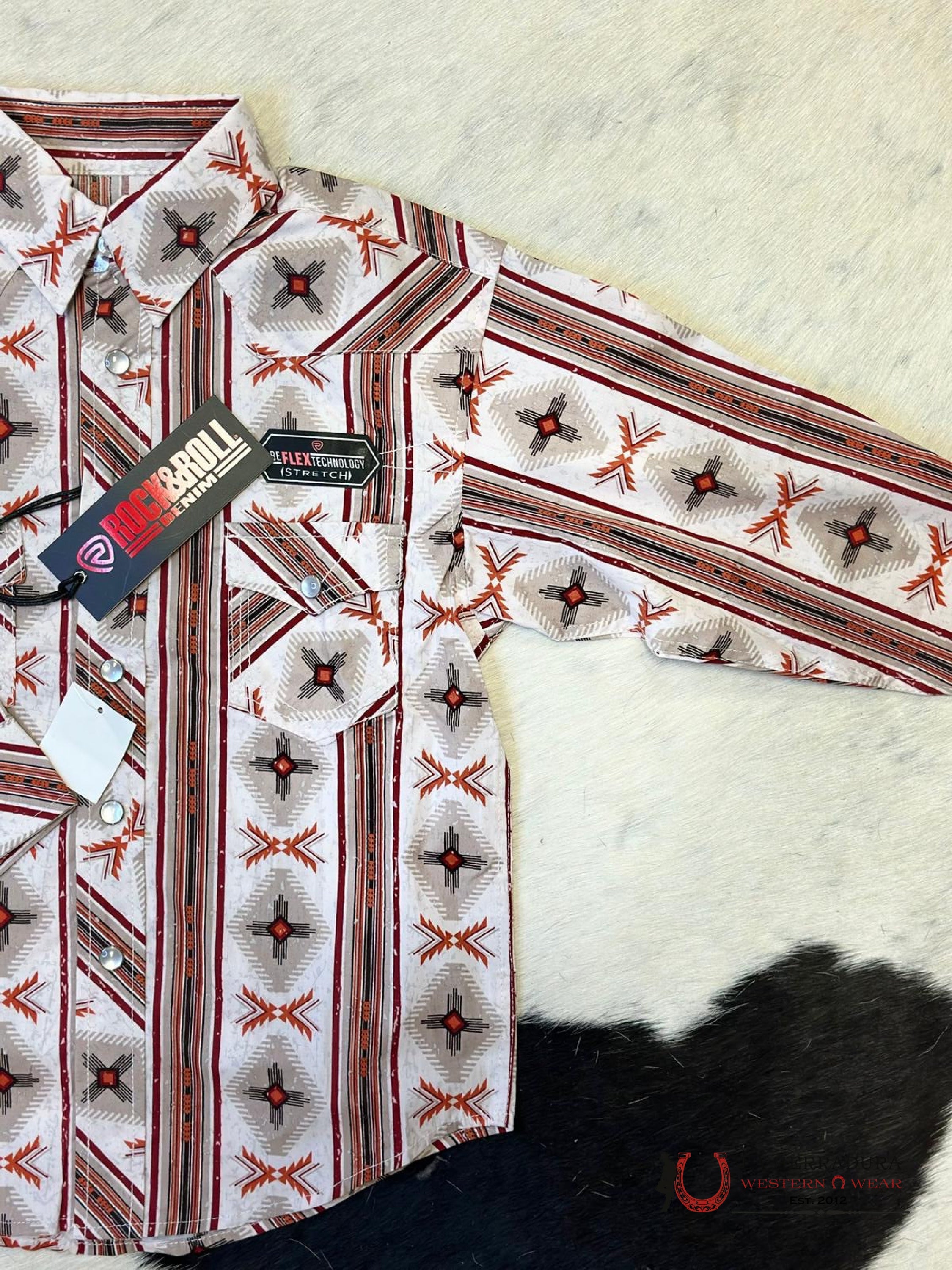 Rock & Roll Boys Aztec Pattern Red/Beige Stripe Shirt Niños