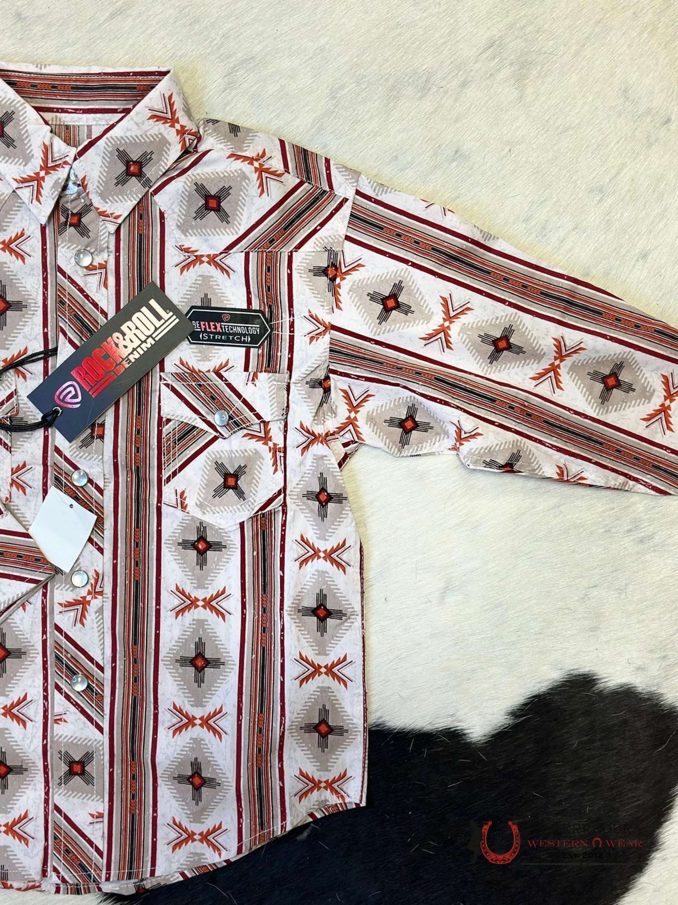 Rock & Roll Boys Aztec Pattern Red/Beige Stripe Shirt Niños