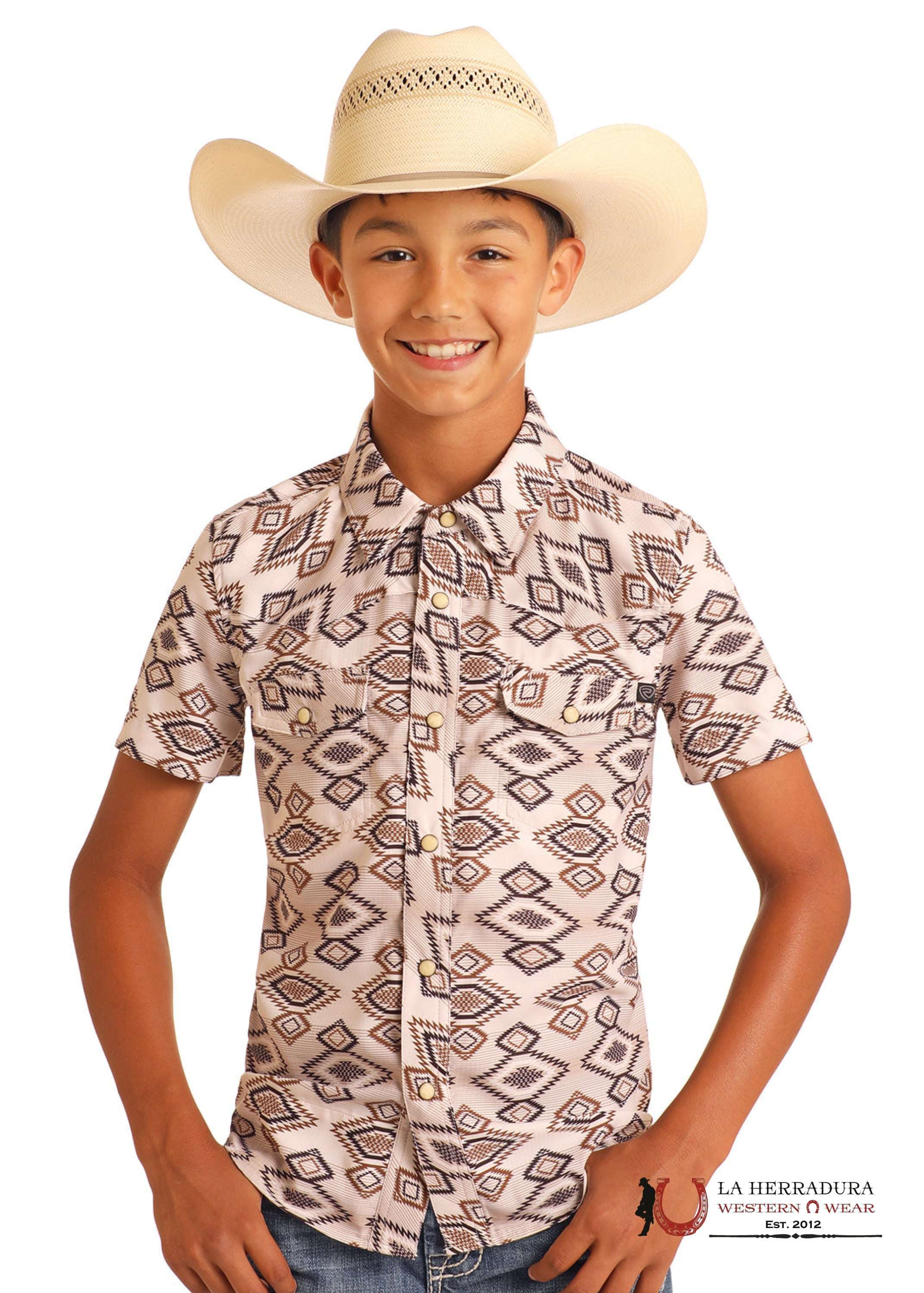 ROCK&ROLL NATURAL AZTEC PRINT SHORT SLEEVE SHIRT BOYS NIÑOS