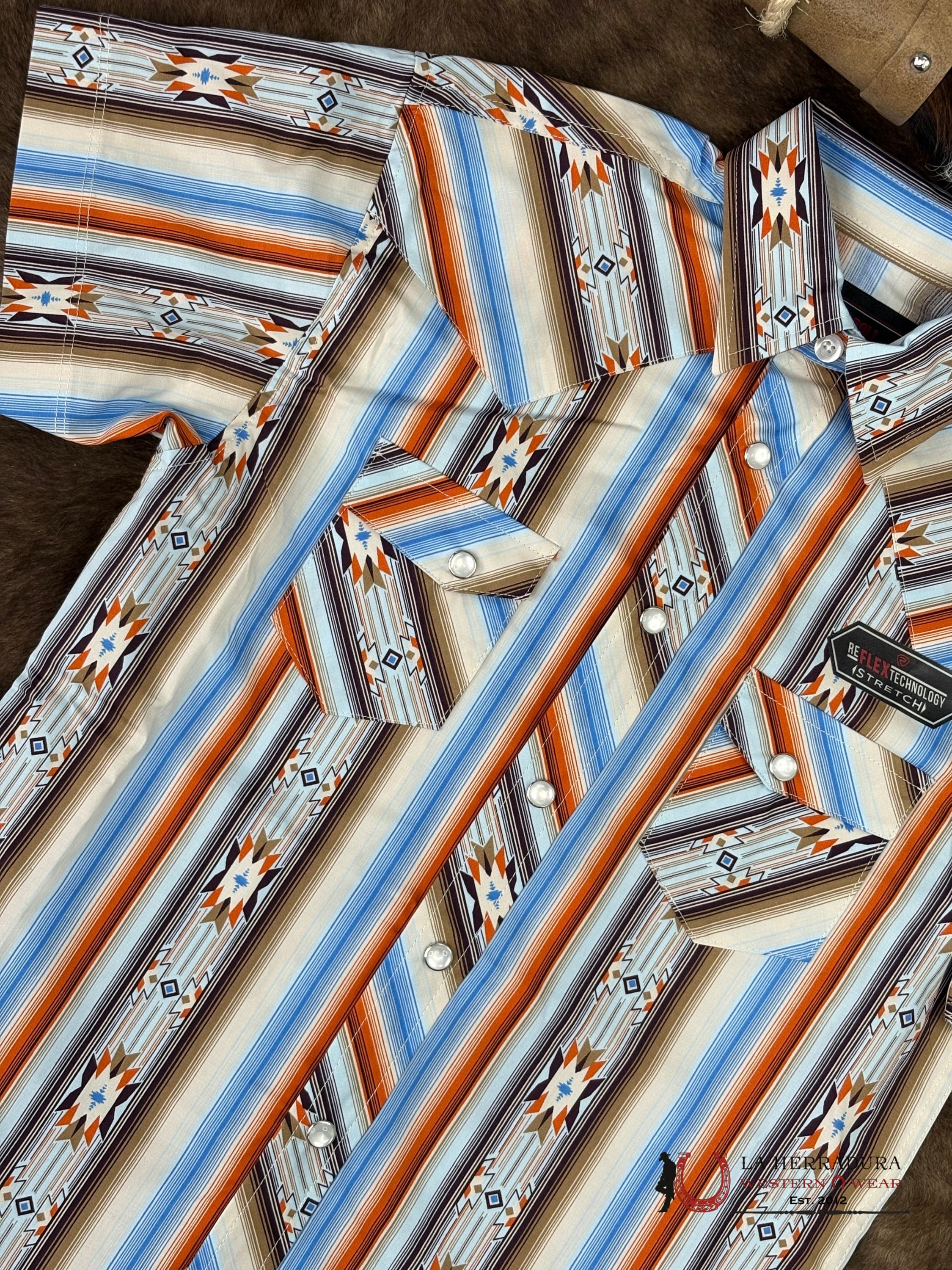 Rock&Roll Orange Stripe Aztec Short Sleeve Shirt Boys - 6498 NIÑOS