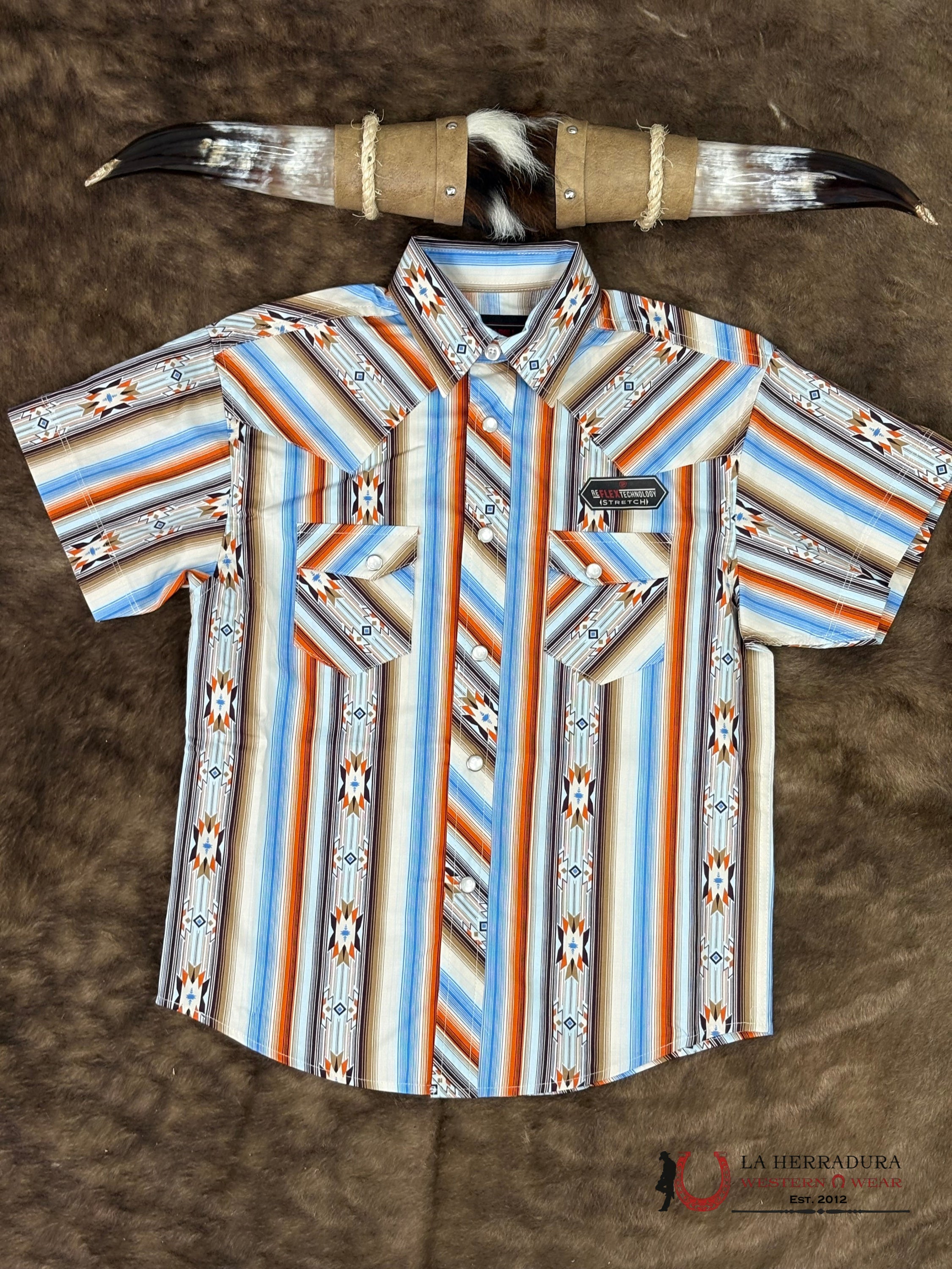 Rock&Roll Orange Stripe Aztec Short Sleeve Shirt Boys - 6498 NIÑOS