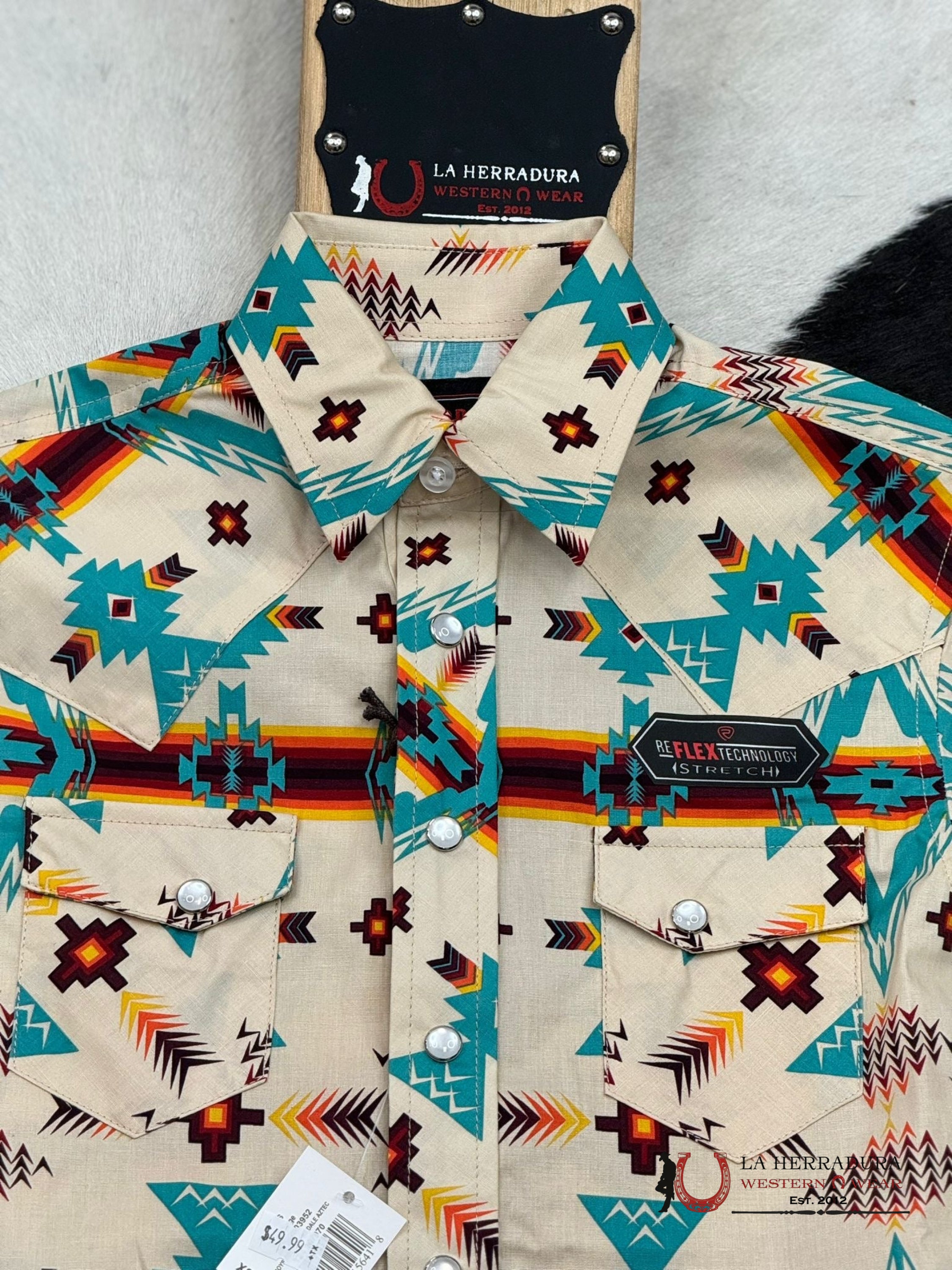 Rock&Roll Boys Dale Aztec Orange Snap Short Sleeve Niños