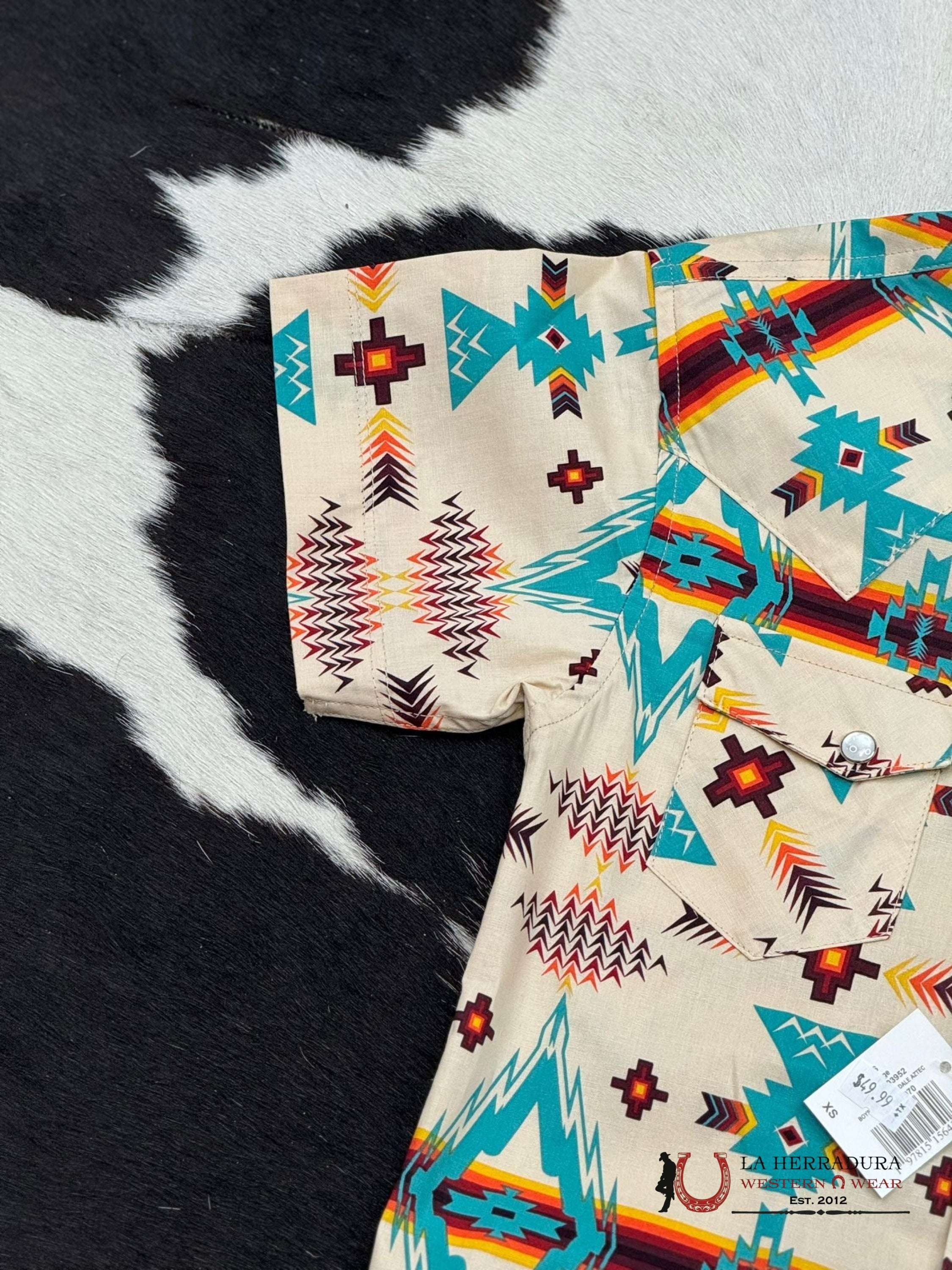 Rock&Roll Boys Dale Aztec Orange Snap Short Sleeve Niños