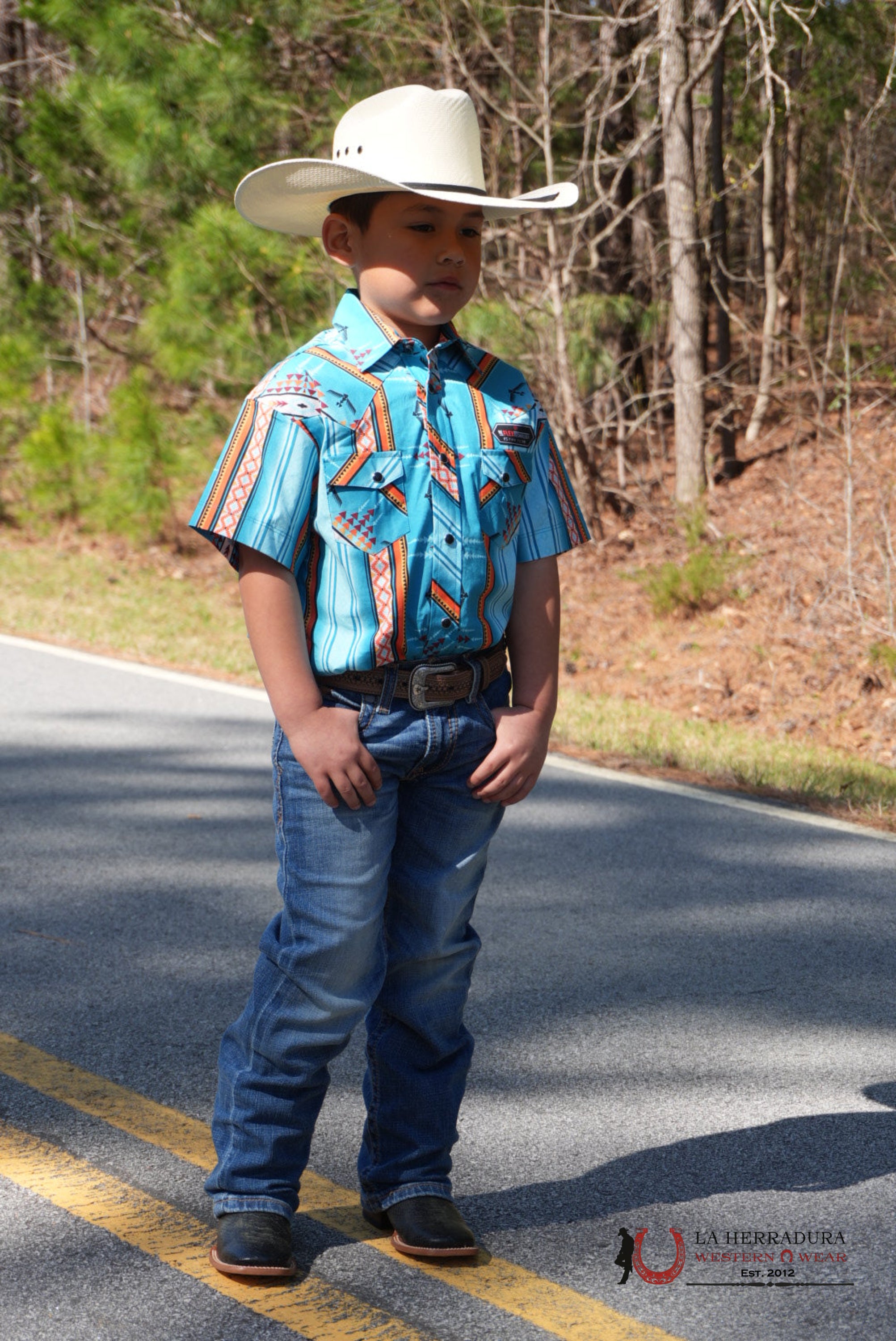 ROCK&ROLL BOYS BLUE AZTEC SNAP SHORT SLEEVE SHIRT 3945 NIÑOS