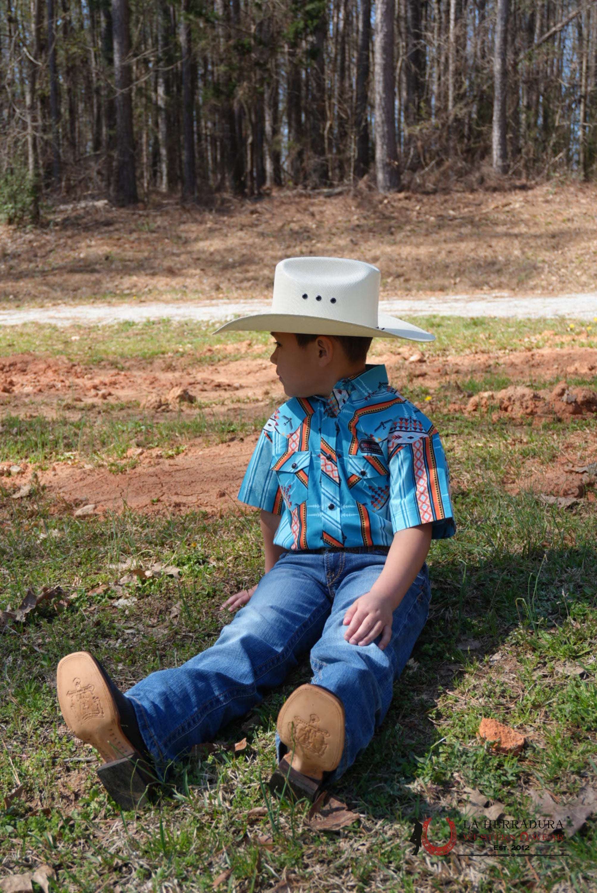 ROCK&ROLL BOYS BLUE AZTEC SNAP SHORT SLEEVE SHIRT 3945 NIÑOS