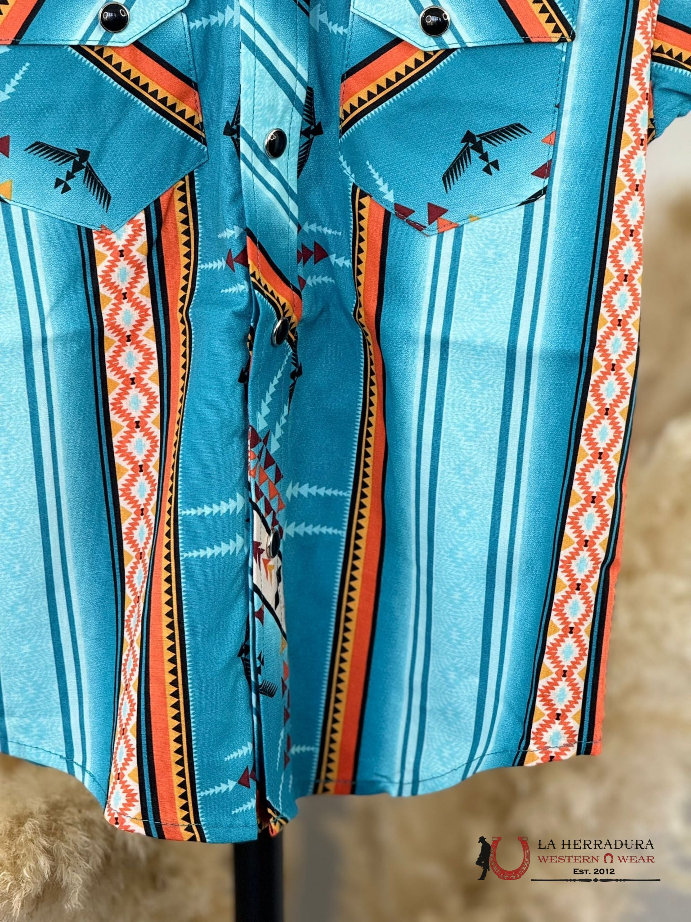 Rock&Roll Boys Blue Aztec Snap Short Sleeve Shirt 3945 Niños