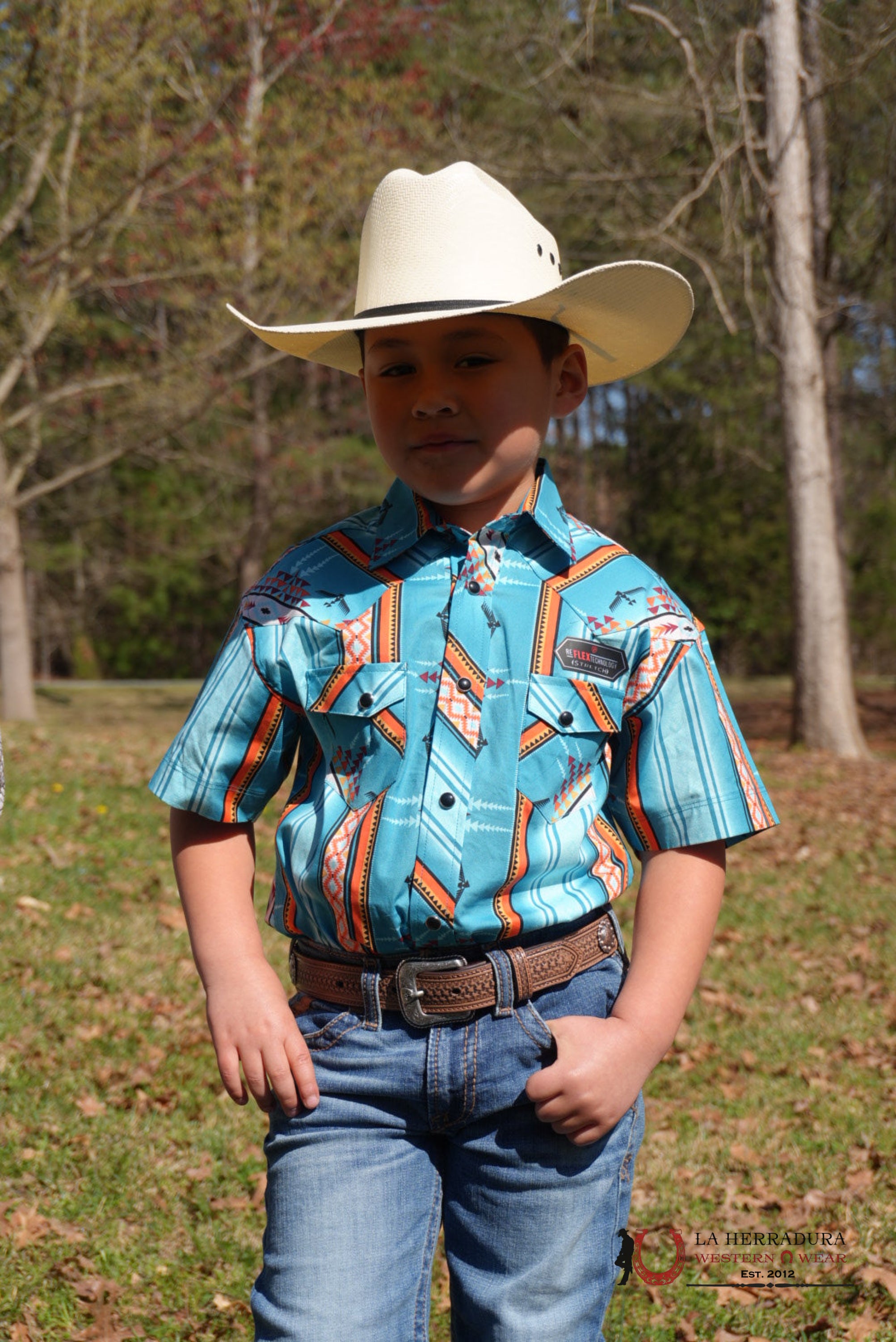 ROCK&ROLL BOYS BLUE AZTEC SNAP SHORT SLEEVE SHIRT 3945 NIÑOS
