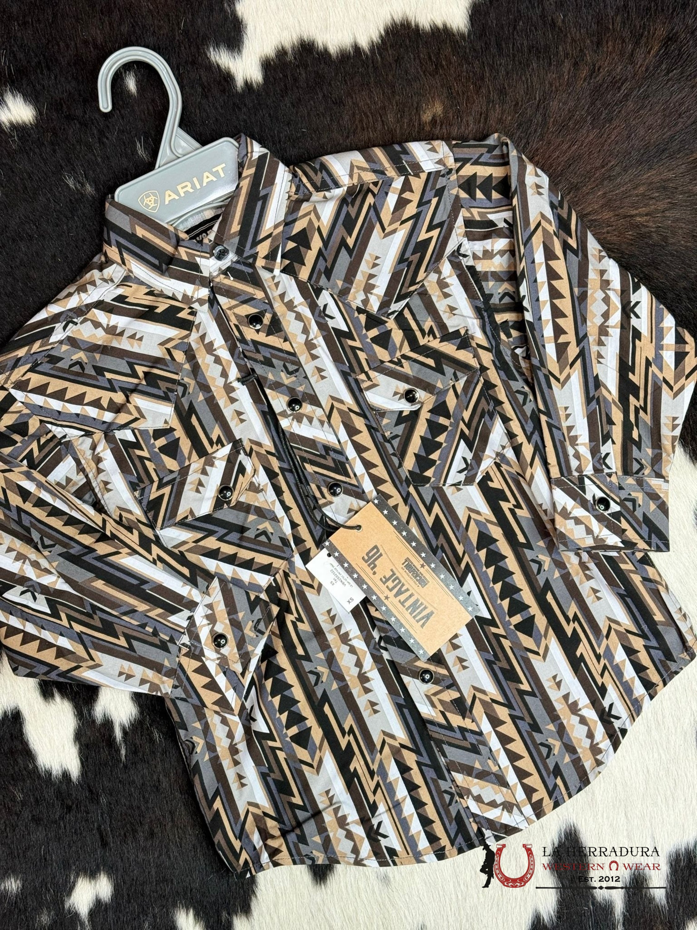 Rock&Roll Boys Tan Aztec Vintage Snap Long Sleeve Niños