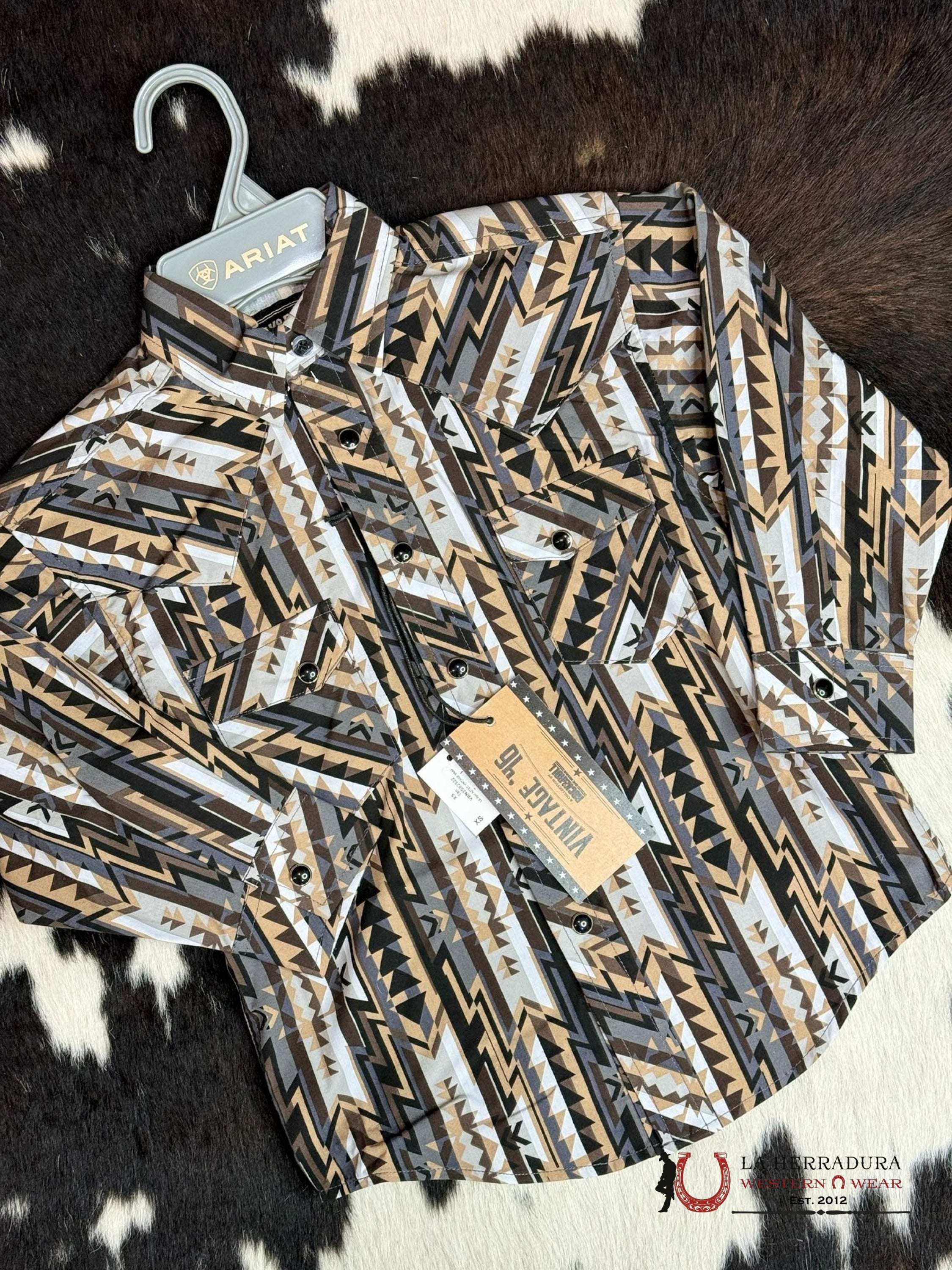 Rock&Roll Boys Tan Aztec Vintage Snap Long Sleeve Niños