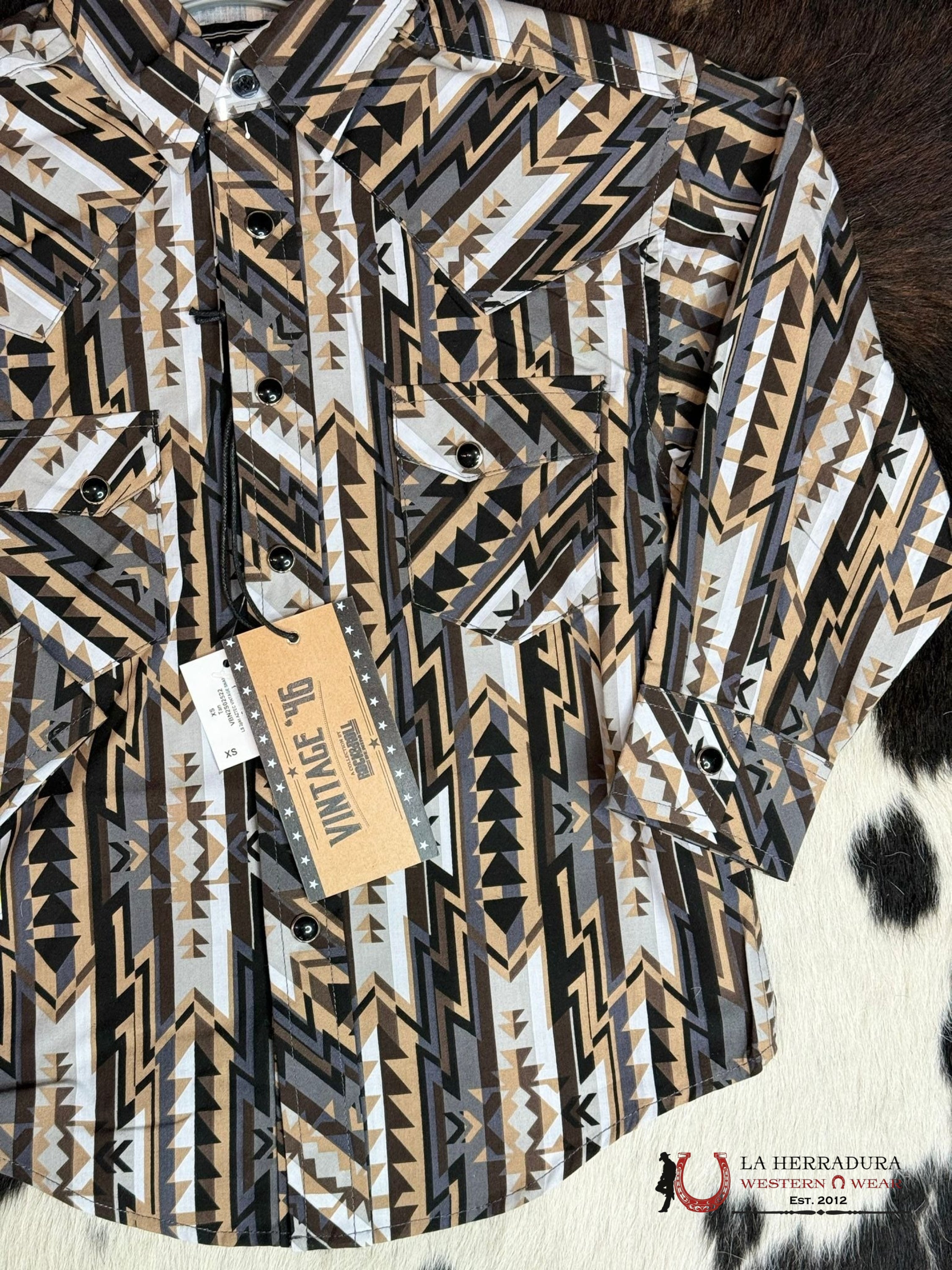 Rock&Roll Boys Tan Aztec Vintage Snap Long Sleeve Niños