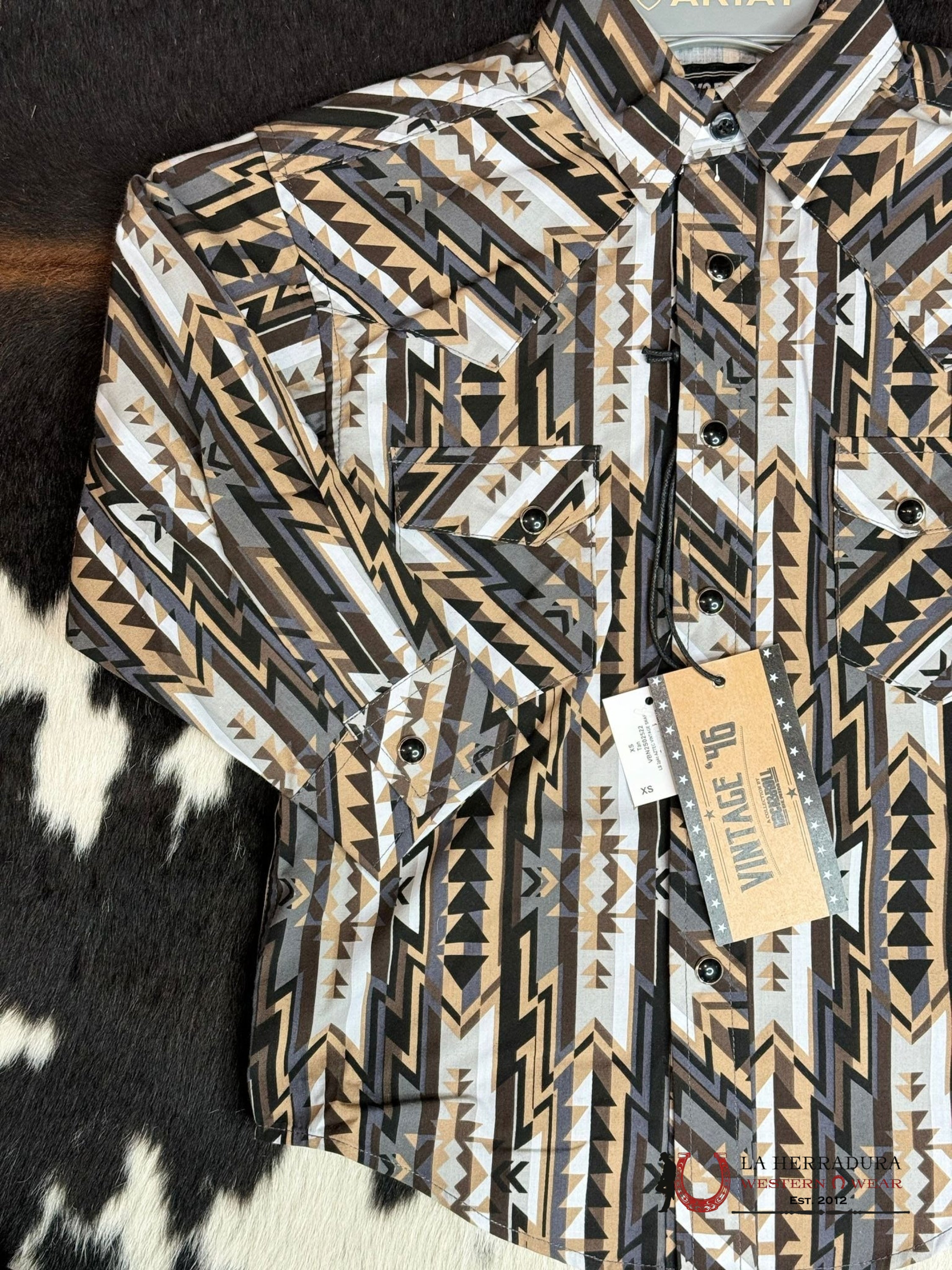 Rock&Roll Boys Tan Aztec Vintage Snap Long Sleeve Niños