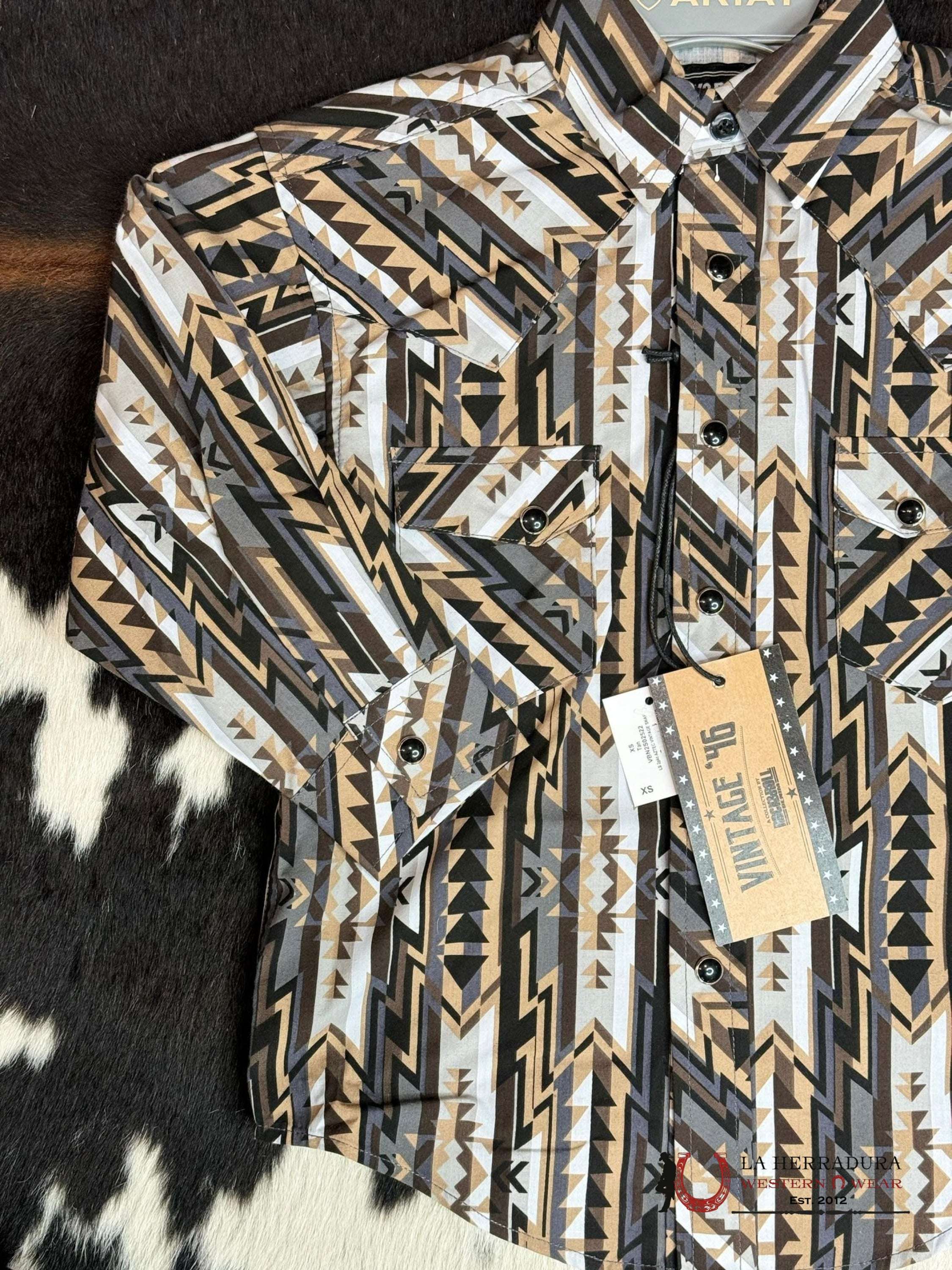 Rock&Roll Boys Tan Aztec Vintage Snap Long Sleeve Niños