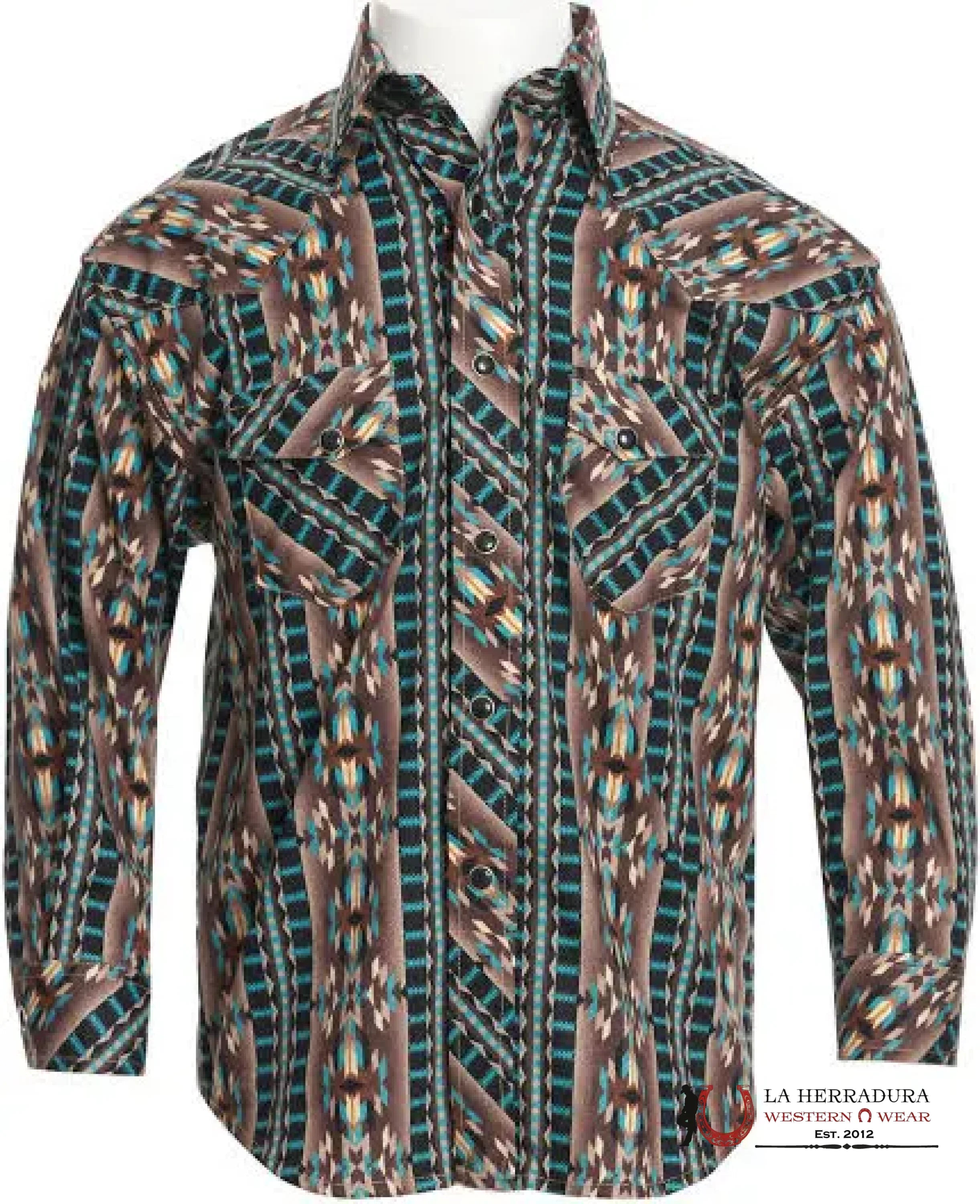 ROCK&ROLL KIDS -BOYS TEAL LS AZTEC STRIPE SNAP RRBSOSR09B NIÑOS