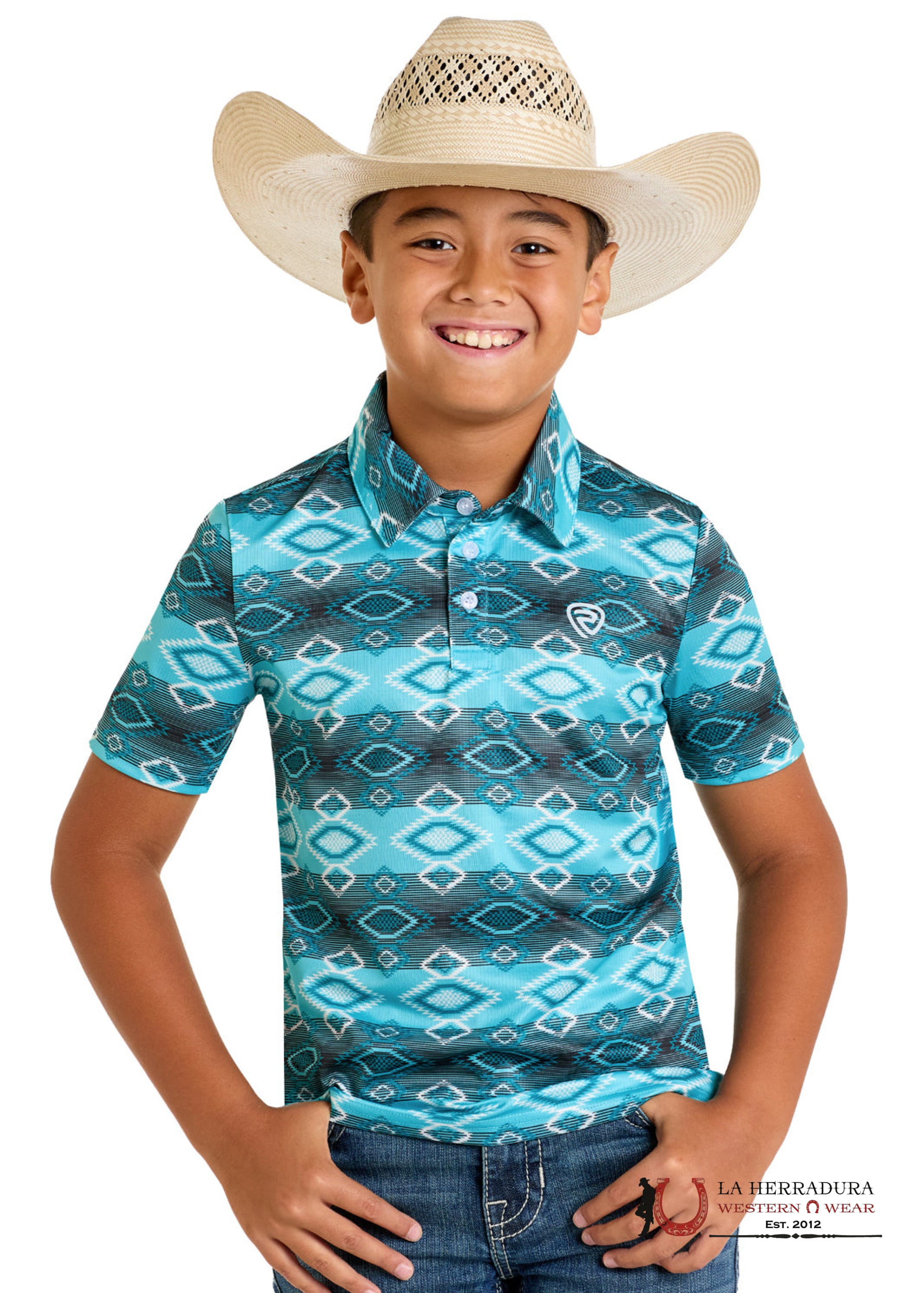 Rock&Roll Boys Turquoise Aztec Print Short Sleeve Shirt - 6624 NIÑOS