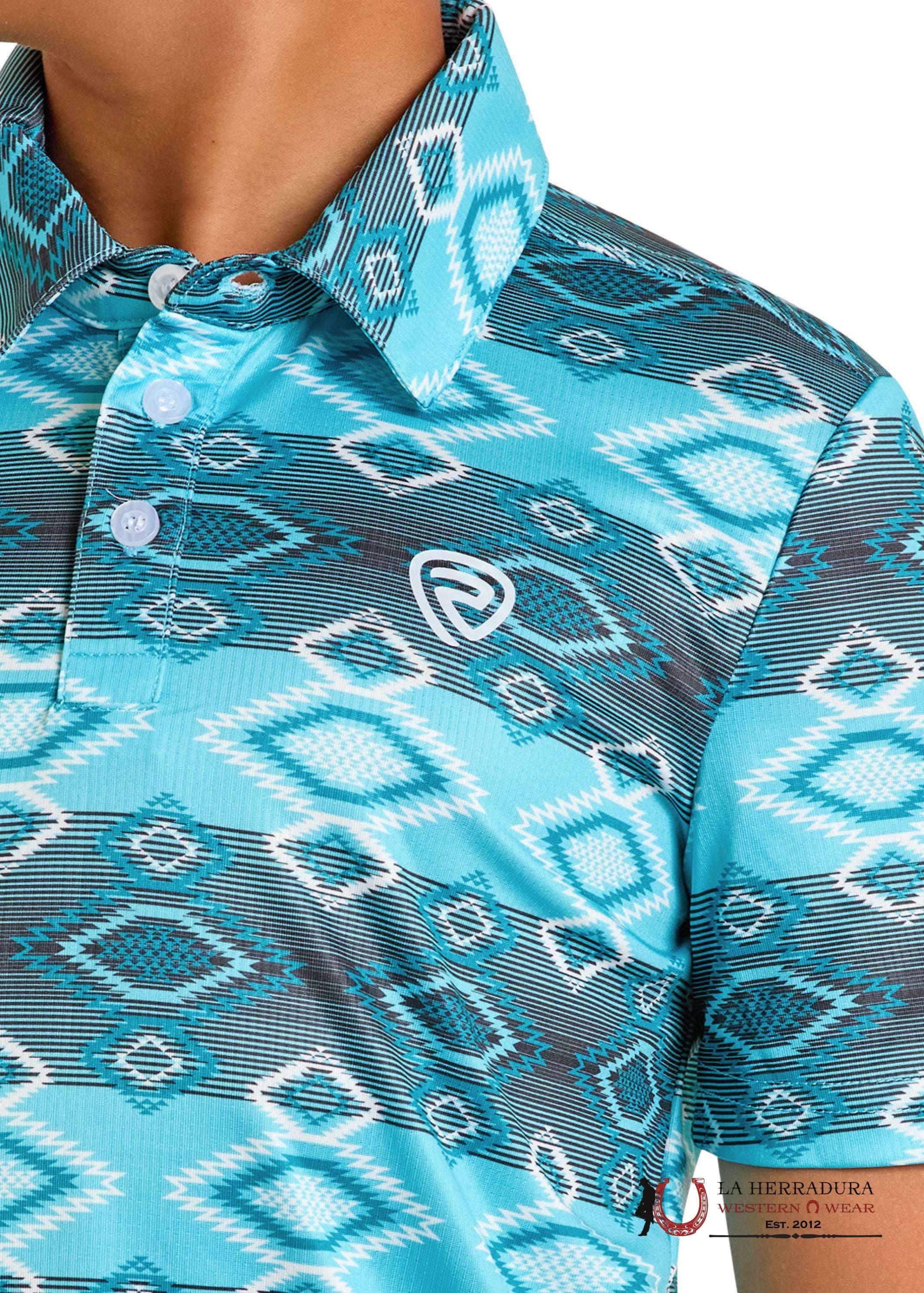 Rock&Roll Boys Turquoise Aztec Print Short Sleeve Shirt - 6624 NIÑOS