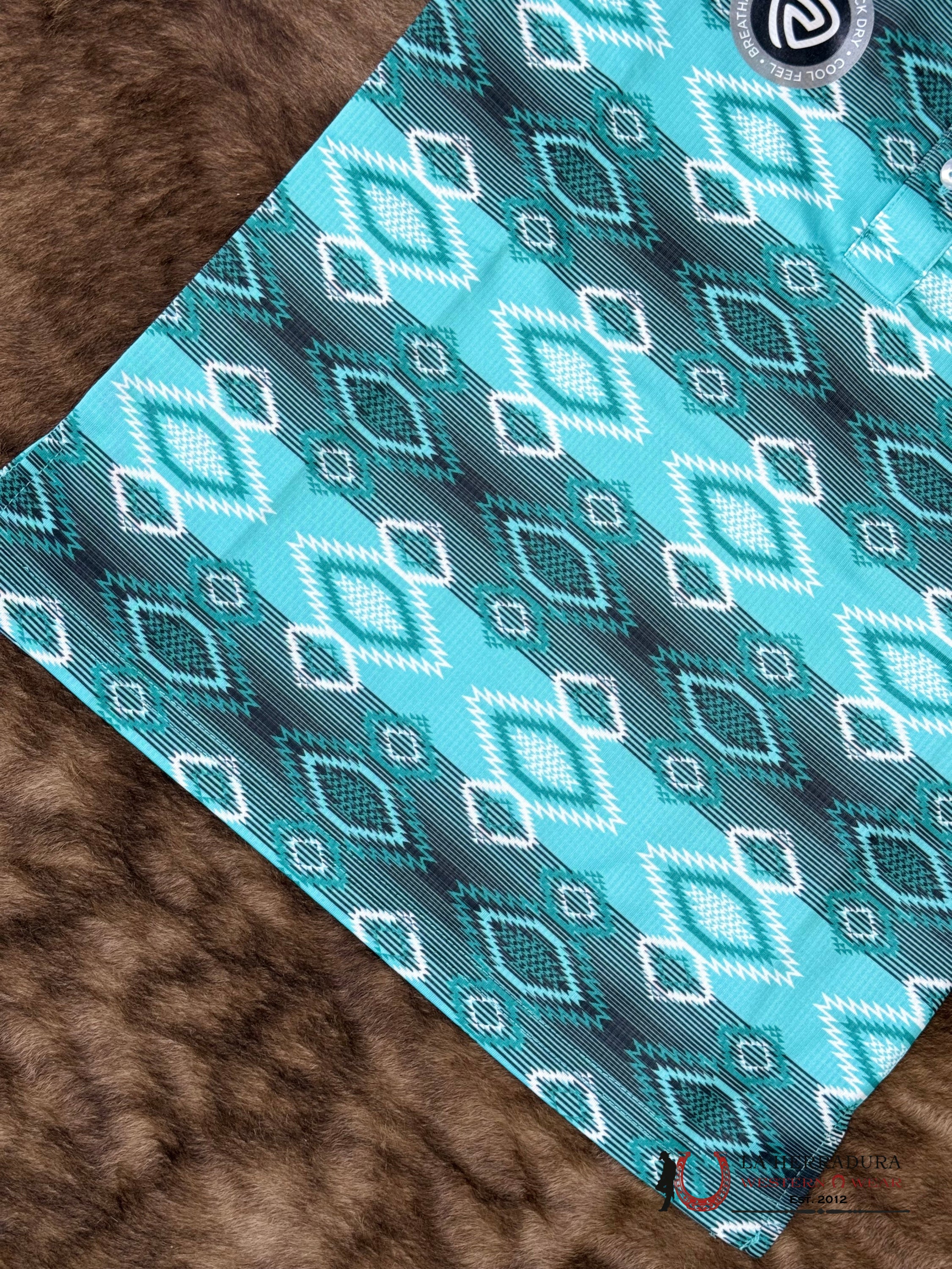 Rock&Roll Boys Turquoise Aztec Print Short Sleeve Shirt - 6624 NIÑOS