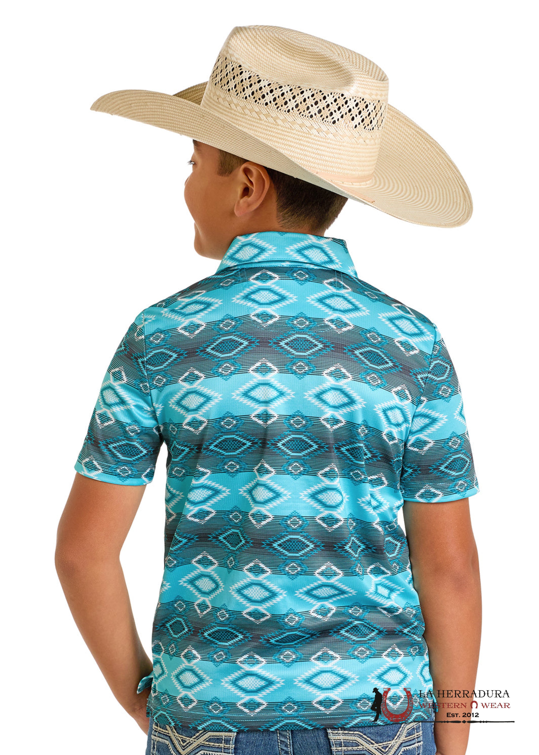 Rock&Roll Boys Turquoise Aztec Print Short Sleeve Shirt - 6624 NIÑOS