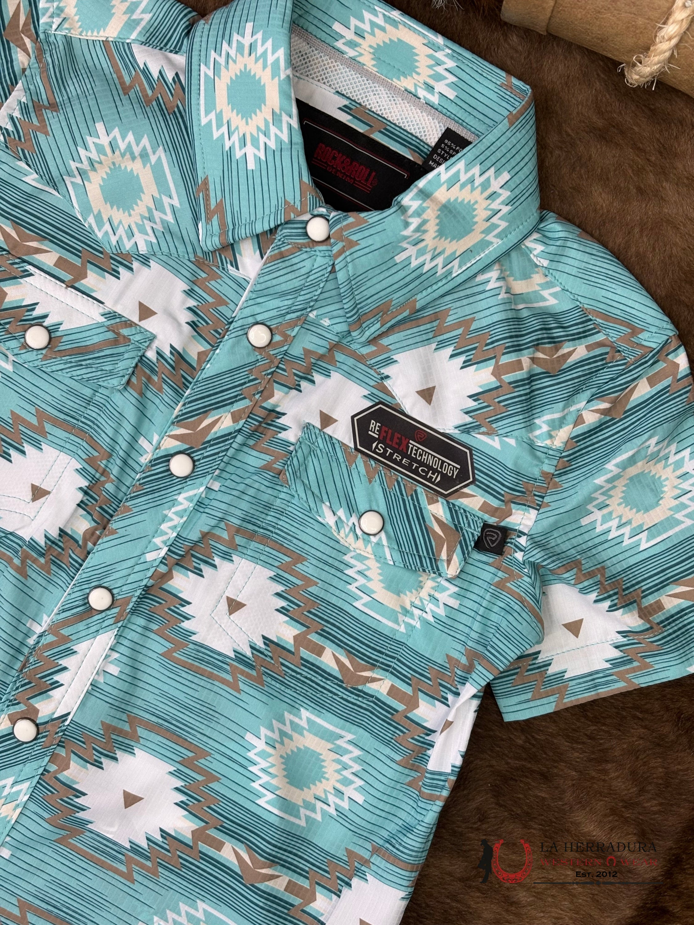 Rock&Roll Turquoise Boys Aztec Print Short Sleeve - 6433 NIÑOS