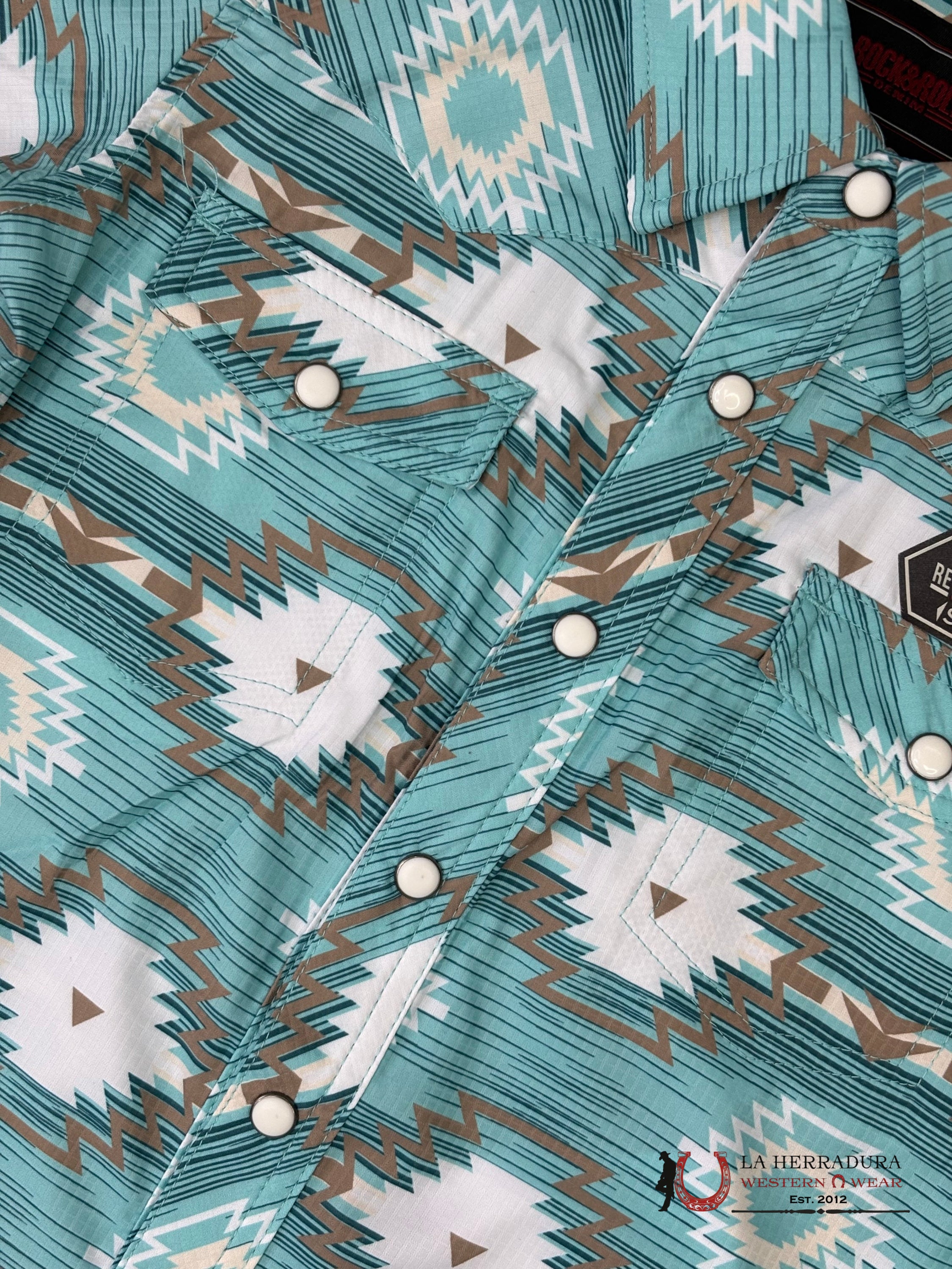 Rock&Roll Turquoise Boys Aztec Print Short Sleeve - 6433 NIÑOS