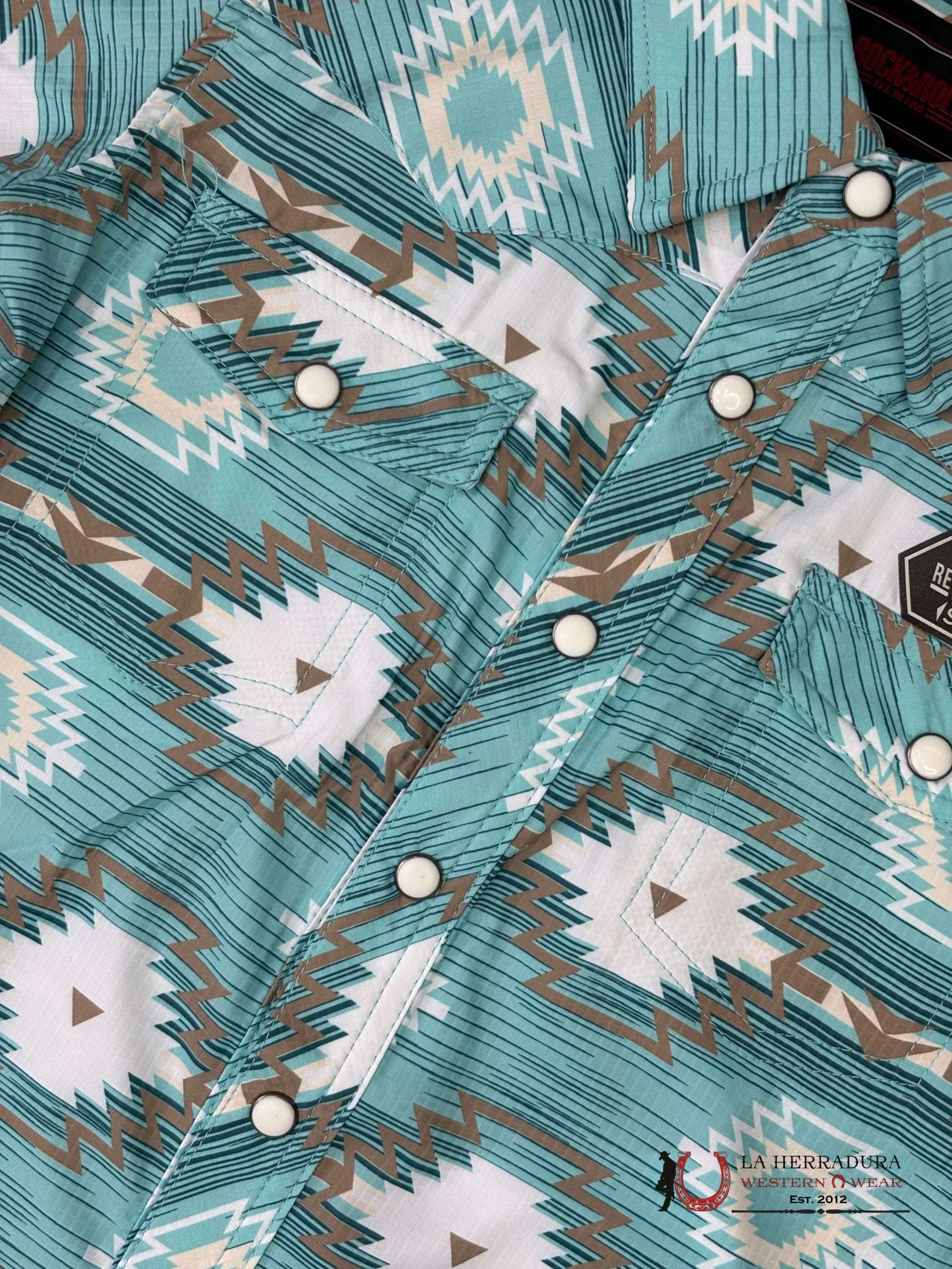 Rock&Roll Turquoise Boys Aztec Print Short Sleeve - 6433 NIÑOS