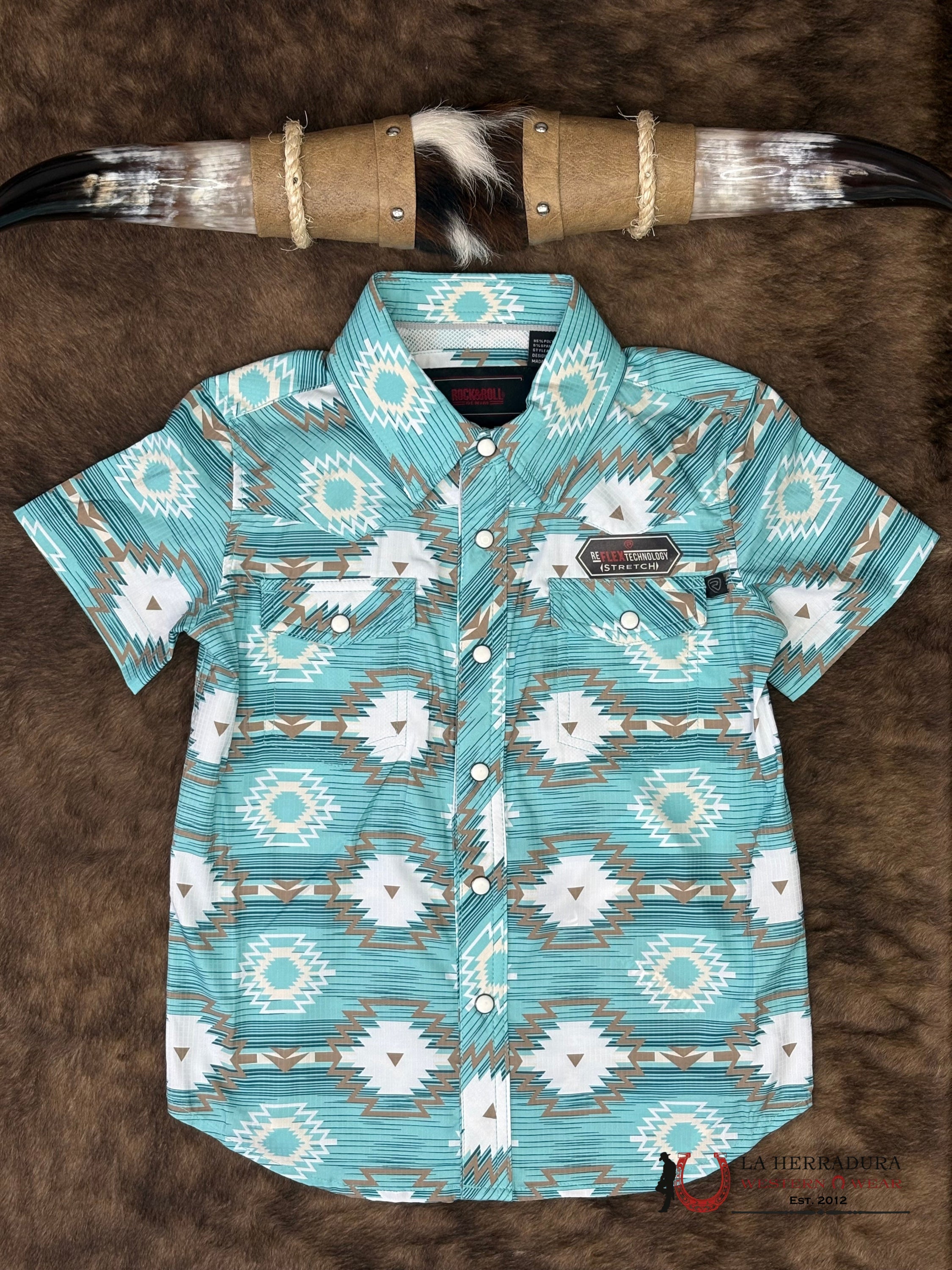Rock&Roll Turquoise Boys Aztec Print Short Sleeve - 6433 NIÑOS