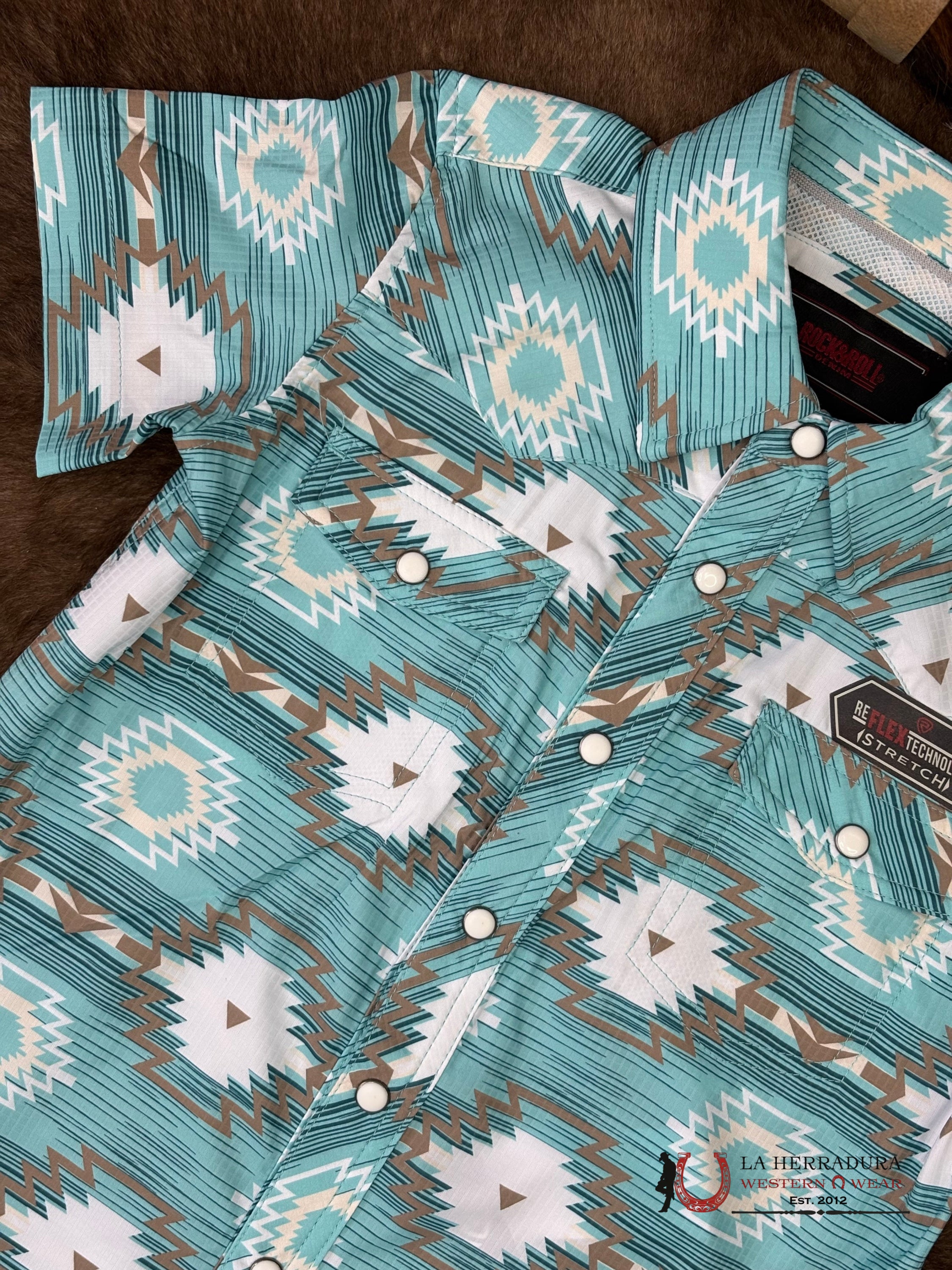 Rock&Roll Turquoise Boys Aztec Print Short Sleeve - 6433 NIÑOS