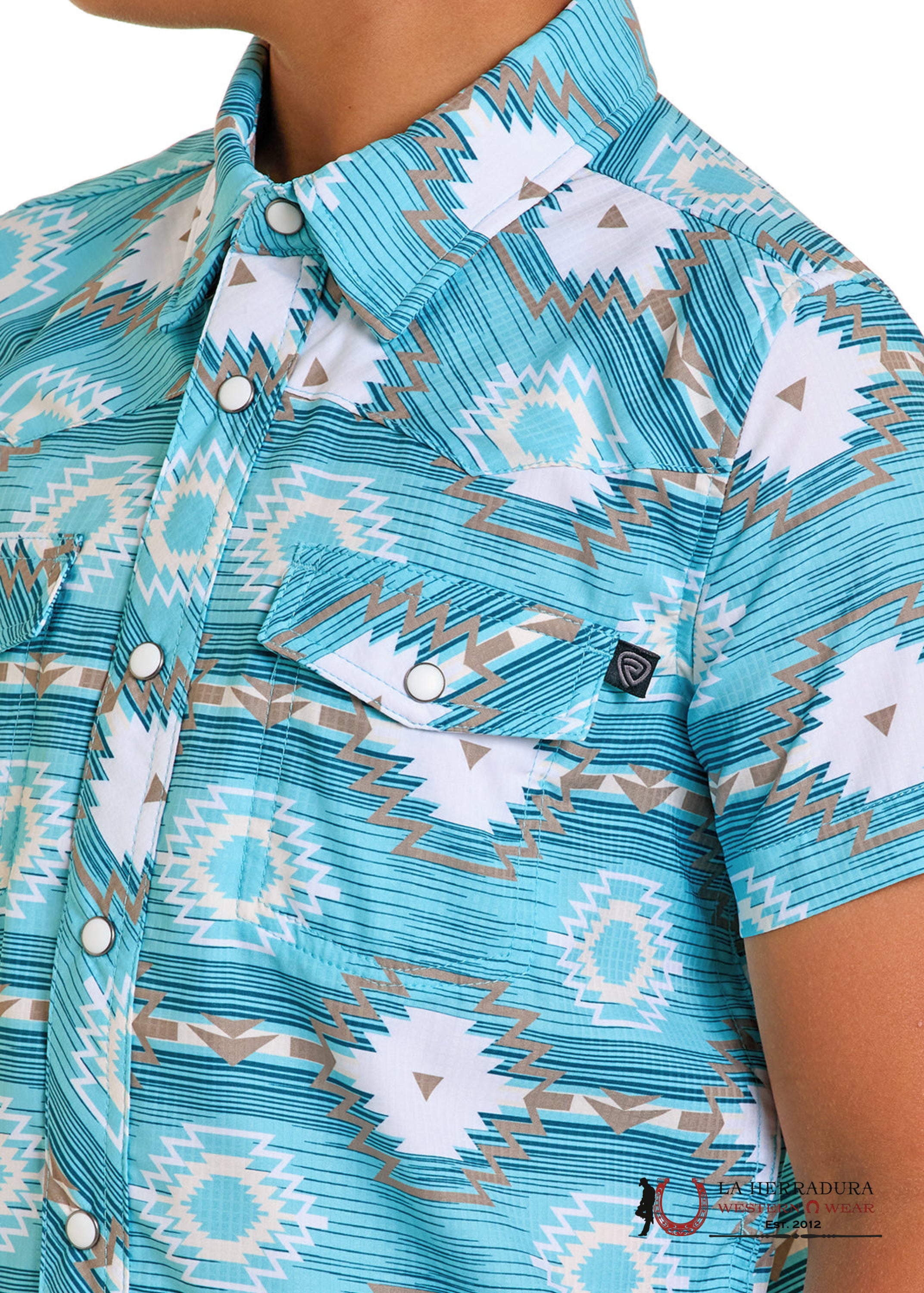 Rock&Roll Turquoise Boys Aztec Print Short Sleeve - 6433 NIÑOS